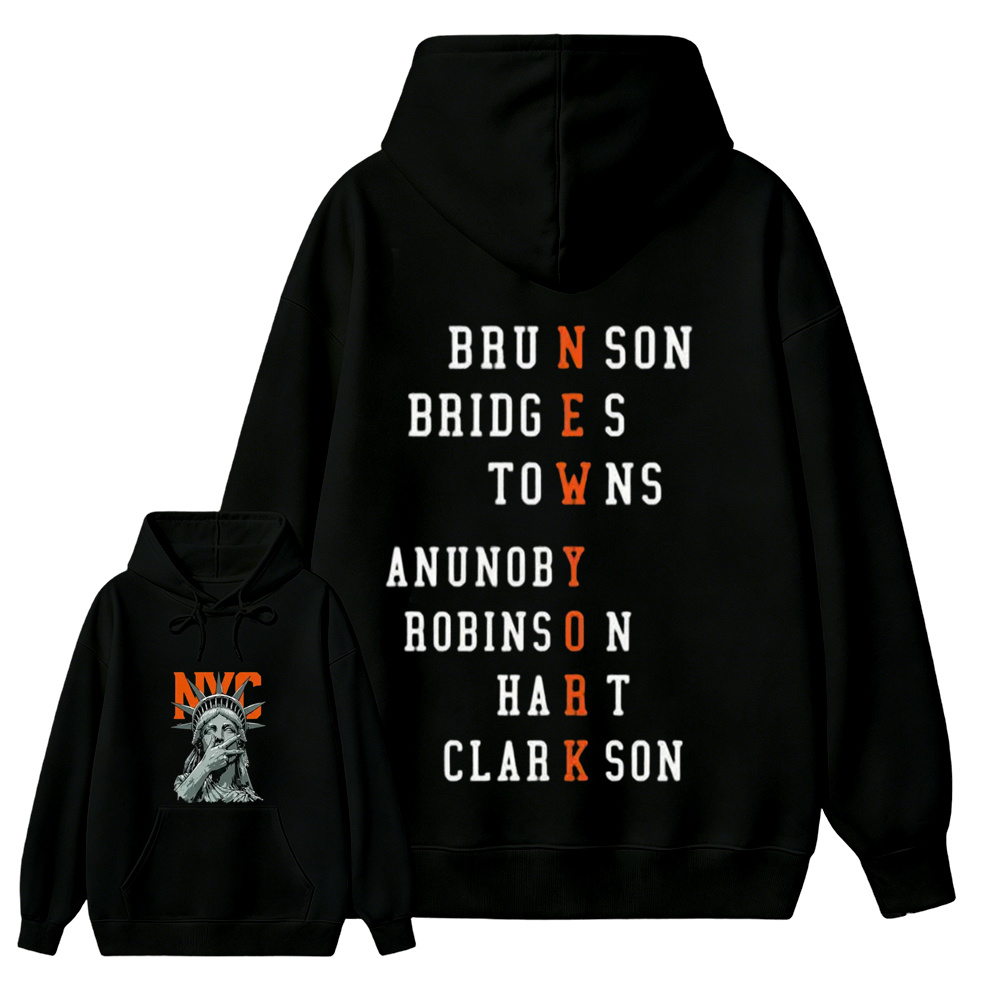 NewYork 2 side Graphic  Hoodie , Basketball Fans Apparel, Knicks Basketball Style Shirt, Basketball Streetwear, Orange Letter Graphic, Vintage Concert Game Day Gift For Fans, Unisex Top, Vibes
