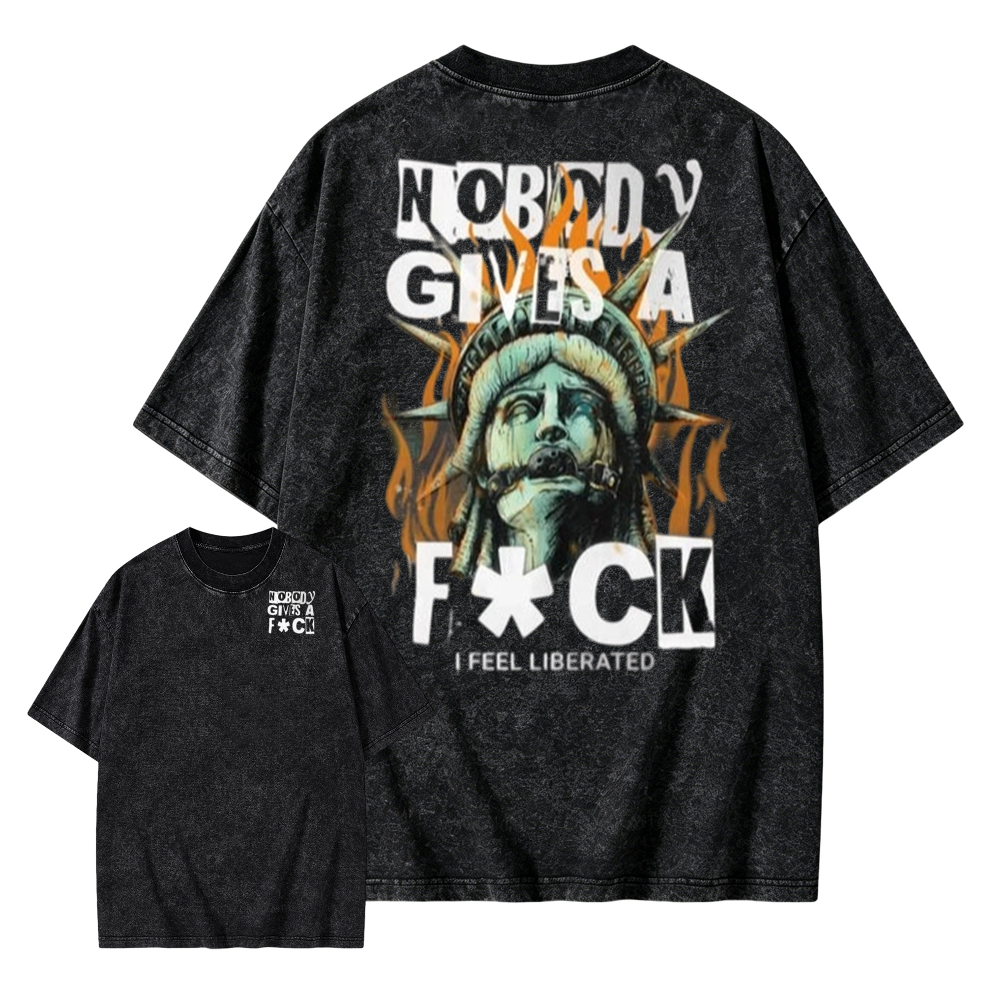 Edgy Statue of Liberty Graphic Tee: Punk Grunge Oversized Shirt Washed T-shirt