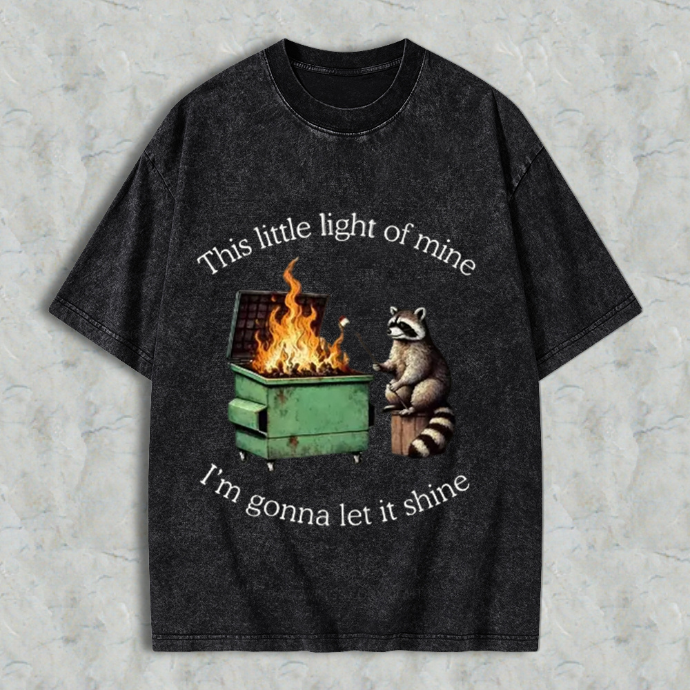 This Little light of mine I'm gonna let it shine Raccoon  Oversize Unisex Washed T-Shirt