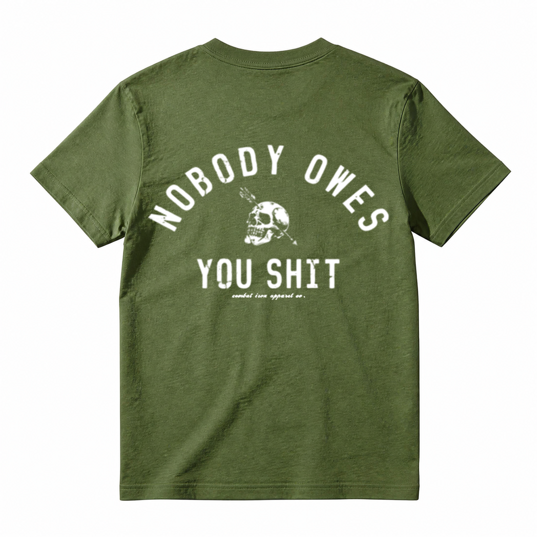 Nobody Owes You Shit Skull Men’s T-Shirt – Tactical Motivational Graphic Tee by Combat Iron Co, Veteran Military Mindset Shirt, Gym Grind Alpha Lifestyle Apparel