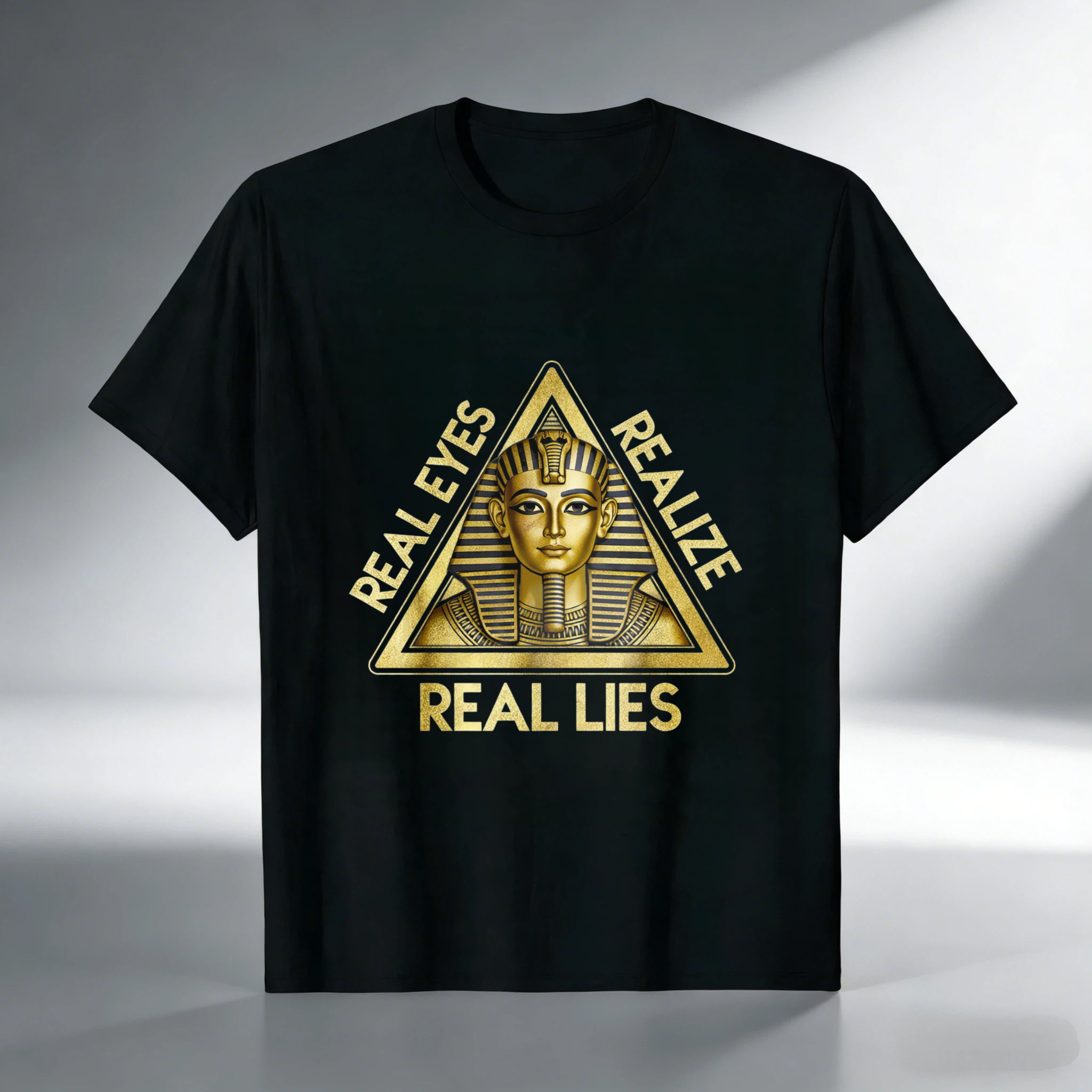 TEECURENT  Real Eyes Realize Real Lies Pyramid Sphinx Design TEECURENT