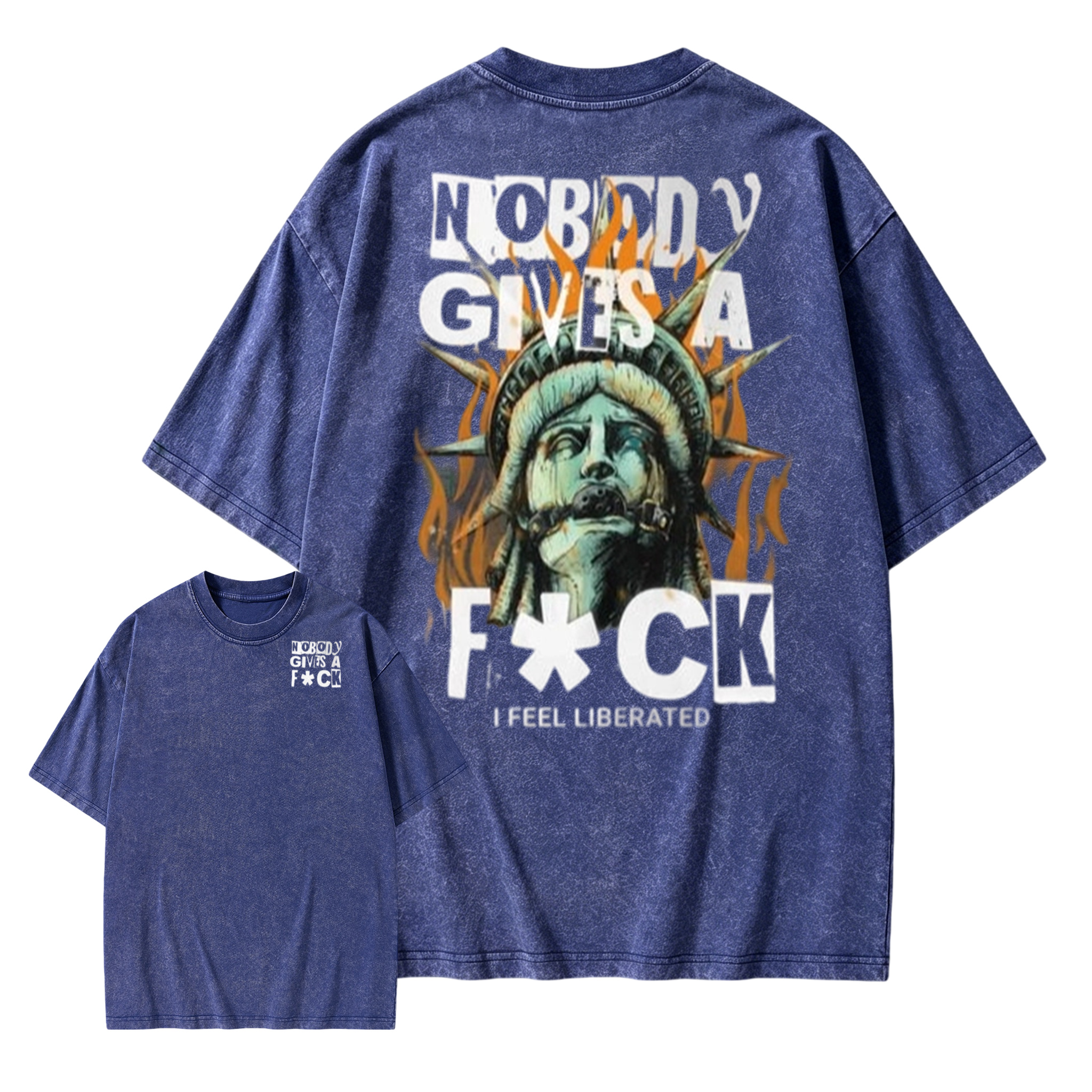 Edgy Statue of Liberty Graphic Tee: Punk Grunge Oversized Shirt Washed T-shirt