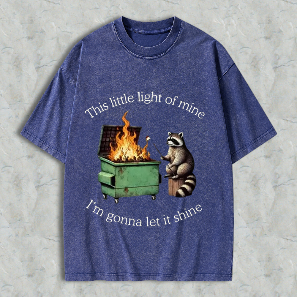 This Little light of mine I'm gonna let it shine Raccoon  Oversize Unisex Washed T-Shirt