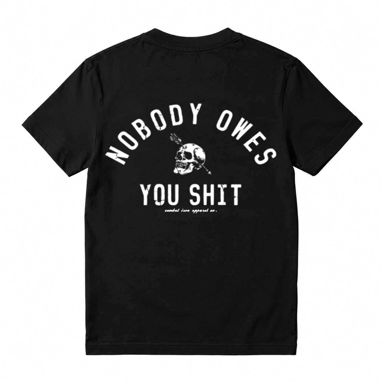 Nobody Owes You Shit Skull Men’s T-Shirt – Tactical Motivational Graphic Tee by Combat Iron Co, Veteran Military Mindset Shirt, Gym Grind Alpha Lifestyle Apparel