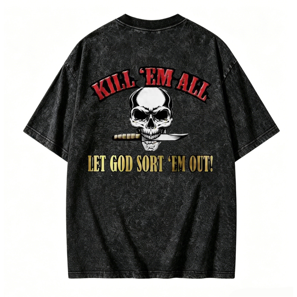 Skull And Knife Graphic Washed T Shirt