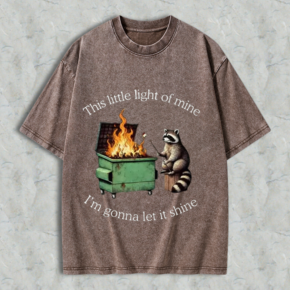 This Little light of mine I'm gonna let it shine Raccoon  Oversize Unisex Washed T-Shirt
