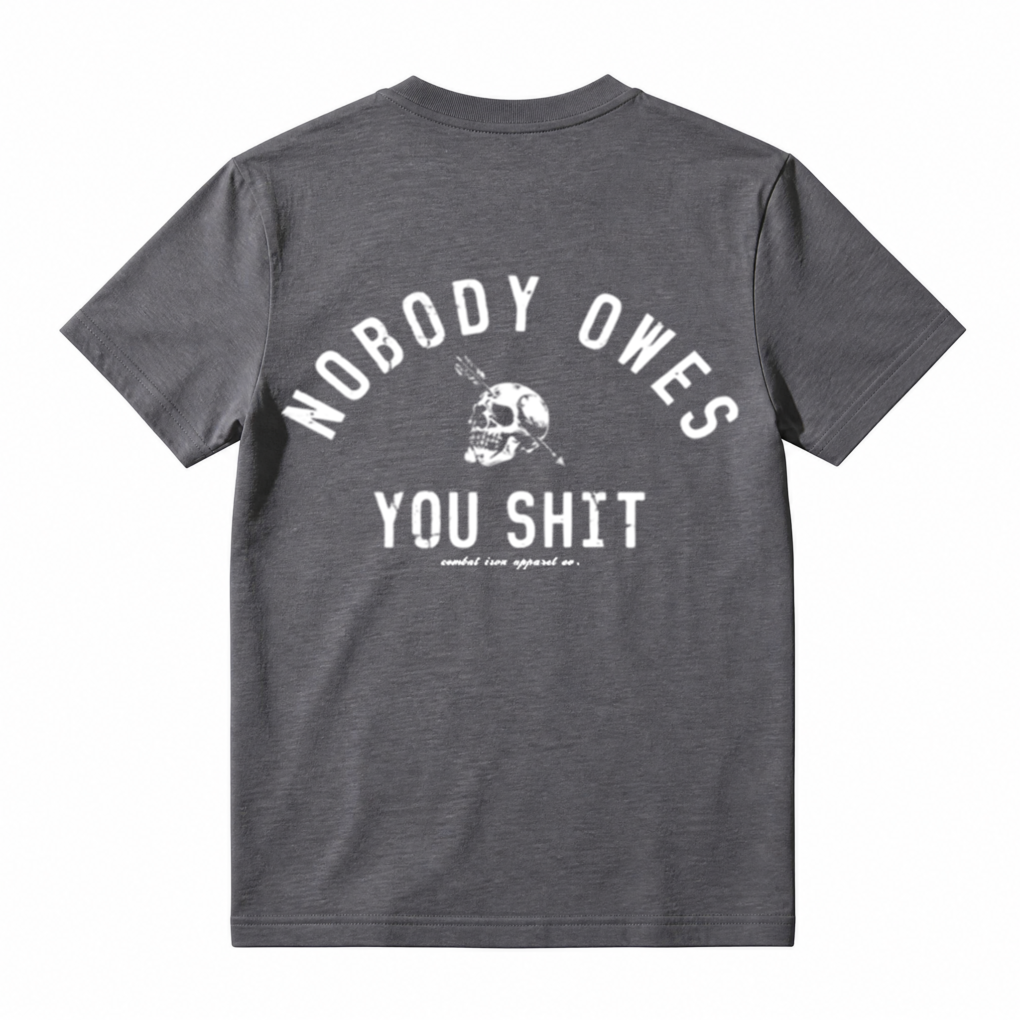 Nobody Owes You Shit Skull Men’s T-Shirt – Tactical Motivational Graphic Tee by Combat Iron Co, Veteran Military Mindset Shirt, Gym Grind Alpha Lifestyle Apparel