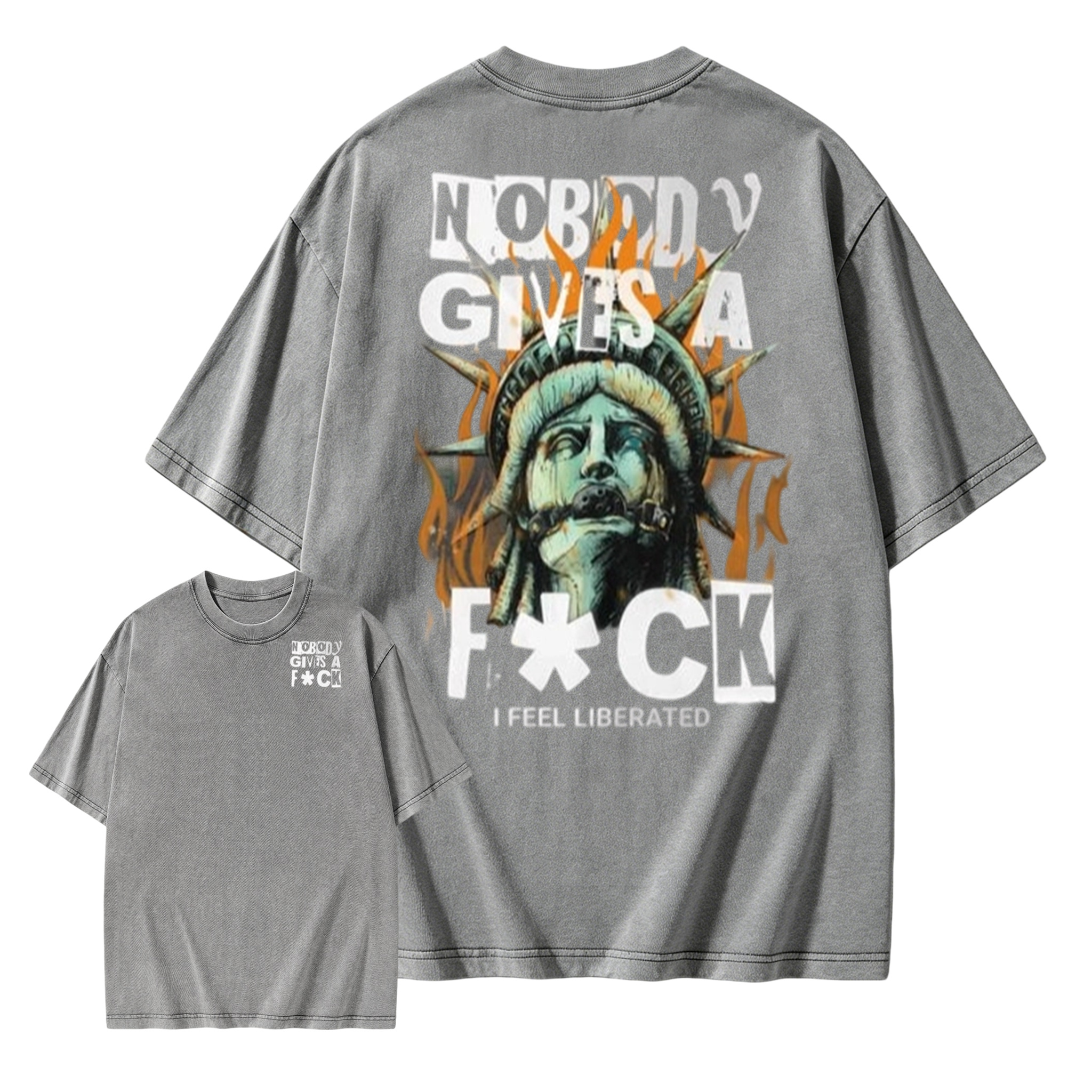 Edgy Statue of Liberty Graphic Tee: Punk Grunge Oversized Shirt Washed T-shirt
