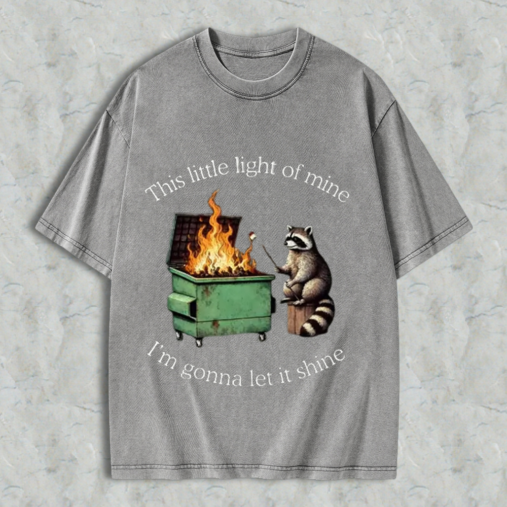 This Little light of mine I'm gonna let it shine Raccoon  Oversize Unisex Washed T-Shirt