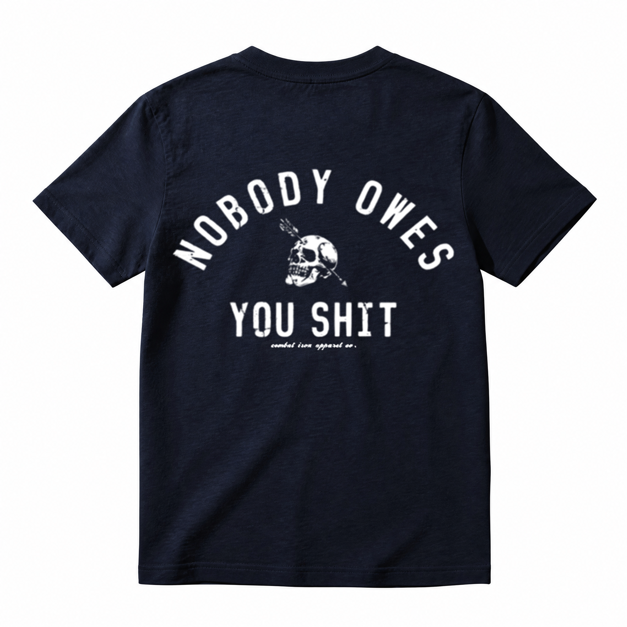 Nobody Owes You Shit Skull Men’s T-Shirt – Tactical Motivational Graphic Tee by Combat Iron Co, Veteran Military Mindset Shirt, Gym Grind Alpha Lifestyle Apparel