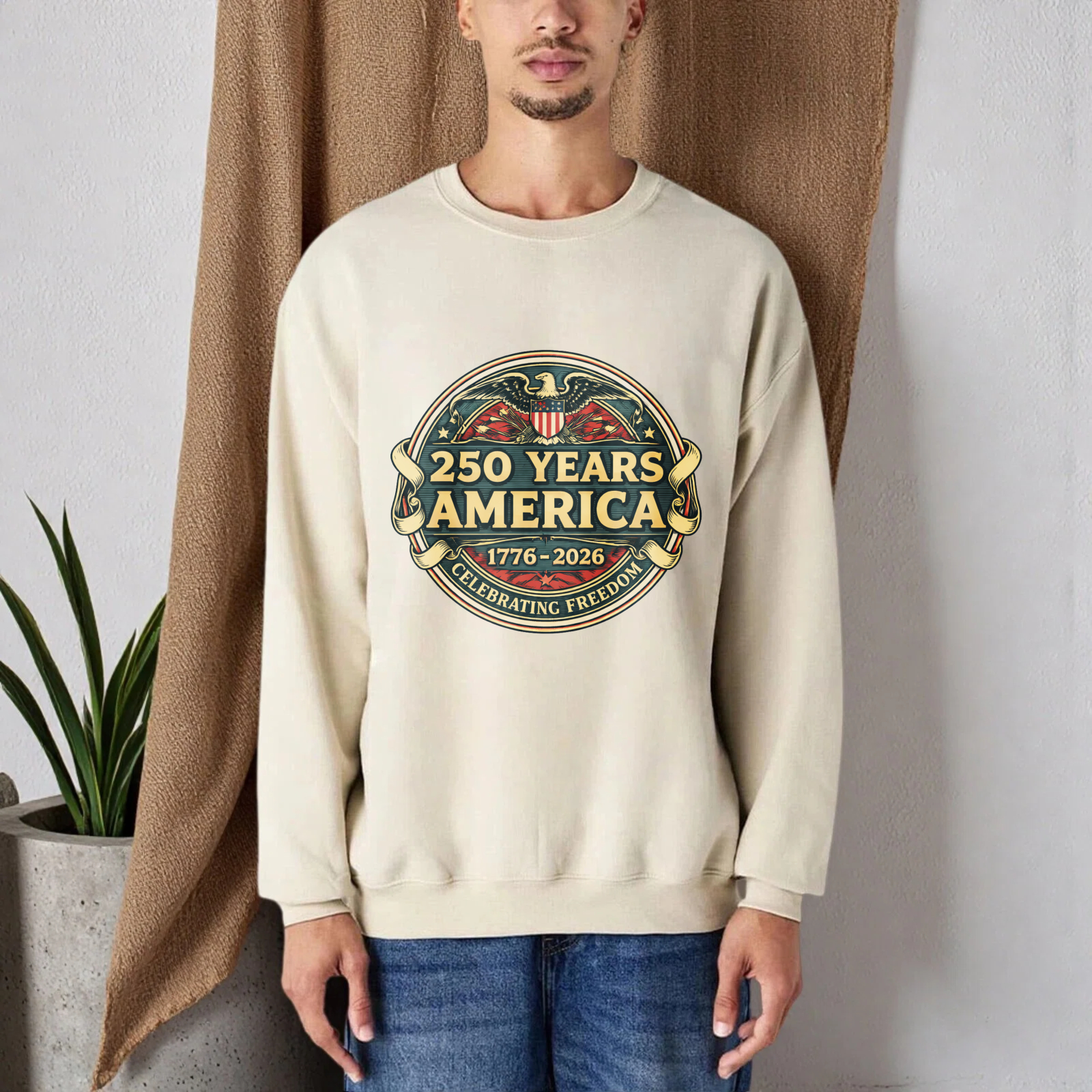 250 Years America 1776 2026 Celebrating Freedom Vintage Eagle Design Sweatshirt Black Unisex Crewneck Pullover Long Sleeve Casual Top
