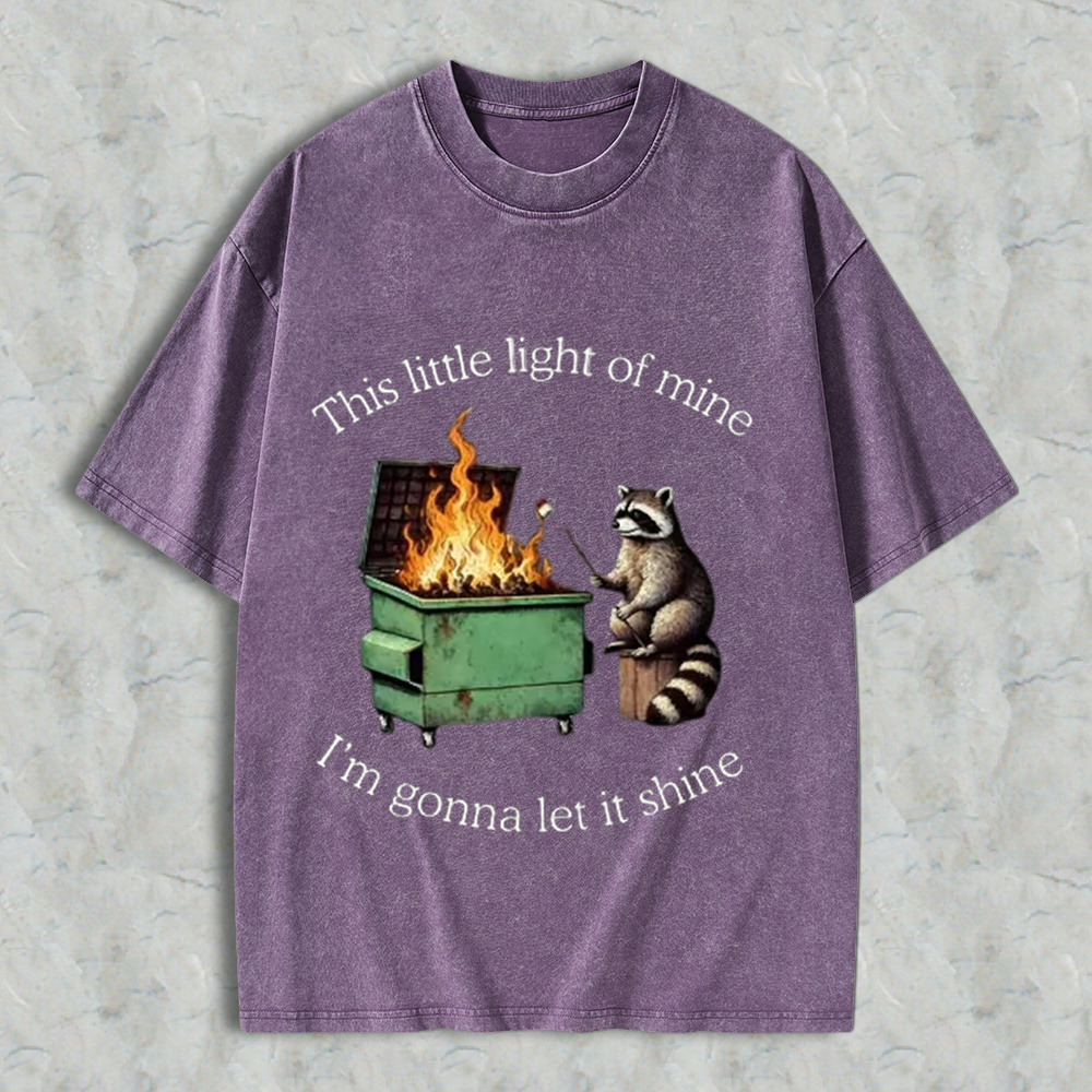 This Little light of mine I'm gonna let it shine Raccoon  Oversize Unisex Washed T-Shirt