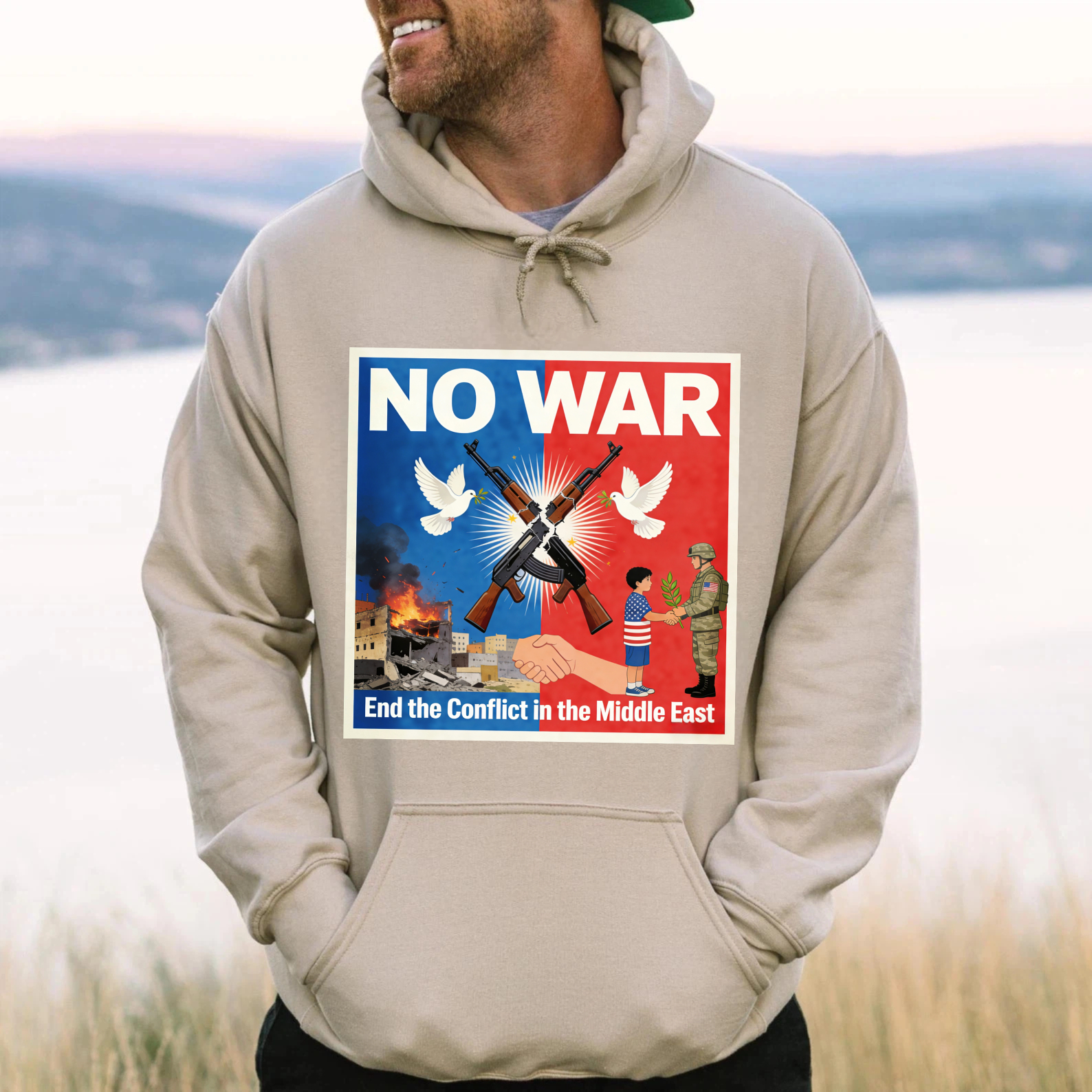 TEECURENT No War End The Conflict In The Middle East Peace Protest Hoodie For Men And Women Anti War Statement Sweatshirt With Graphic Design