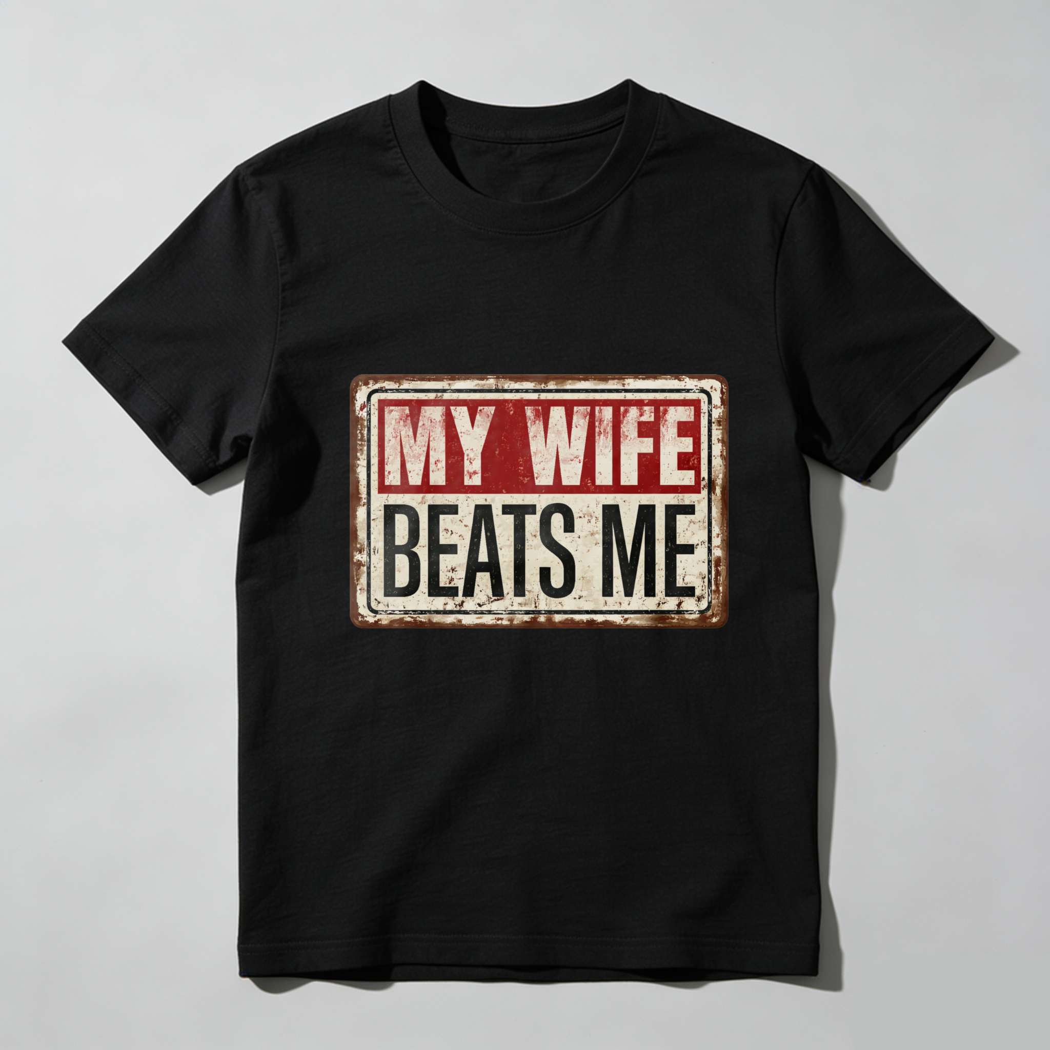 TEECURENT My Wife Beats Me Vintage Style T Shirt For Men Funny Couple Gift Black Cotton Tee-TeeCurent