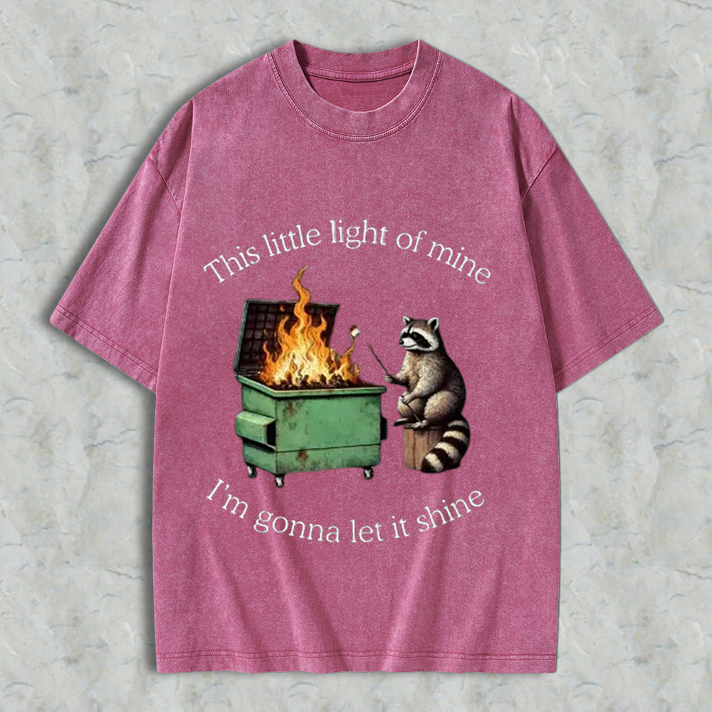 This Little light of mine I'm gonna let it shine Raccoon  Oversize Unisex Washed T-Shirt