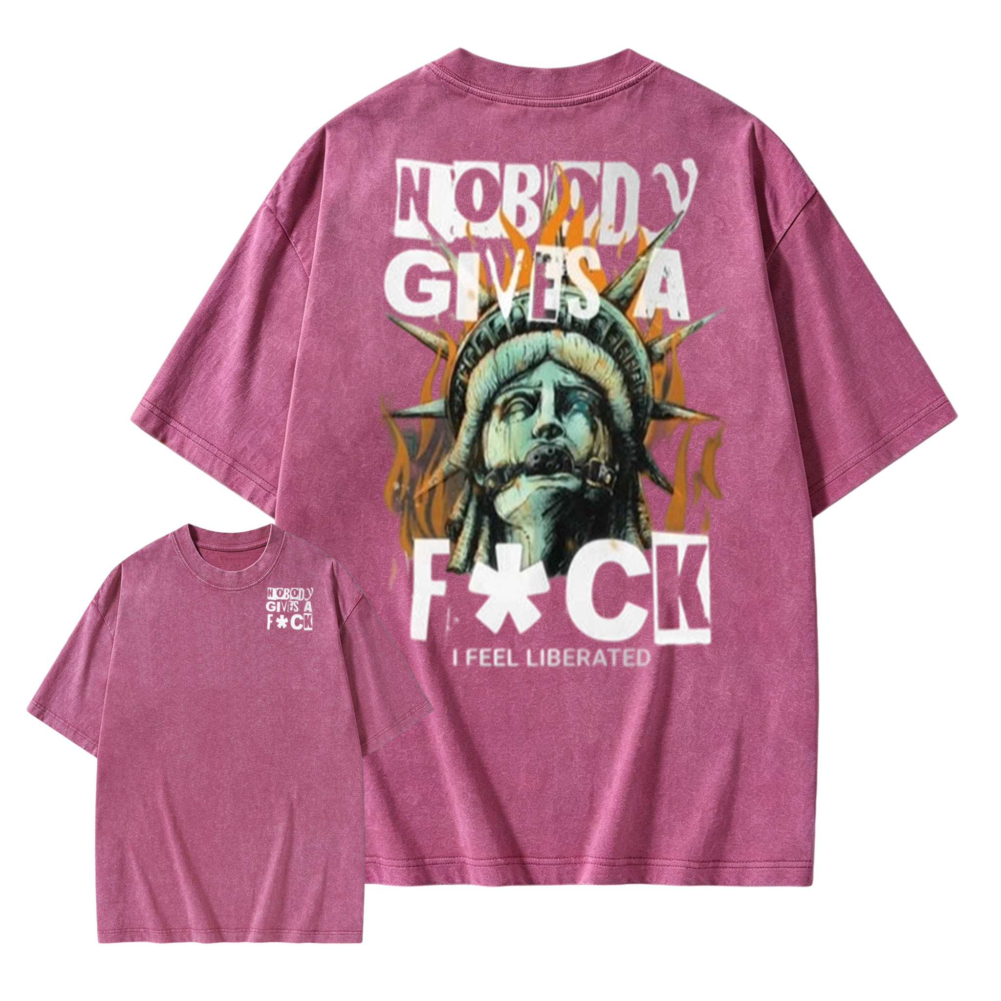 Edgy Statue of Liberty Graphic Tee: Punk Grunge Oversized Shirt Washed T-shirt