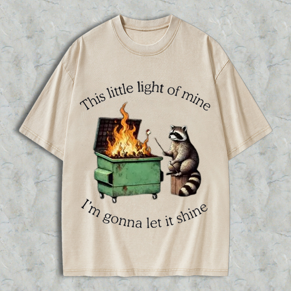 This Little light of mine I'm gonna let it shine Raccoon  Oversize Unisex Washed T-Shirt