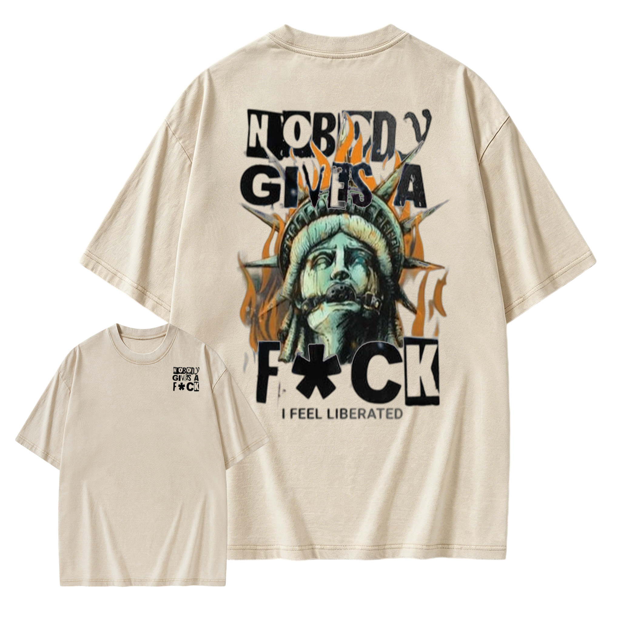 Edgy Statue of Liberty Graphic Tee: Punk Grunge Oversized Shirt Washed T-shirt