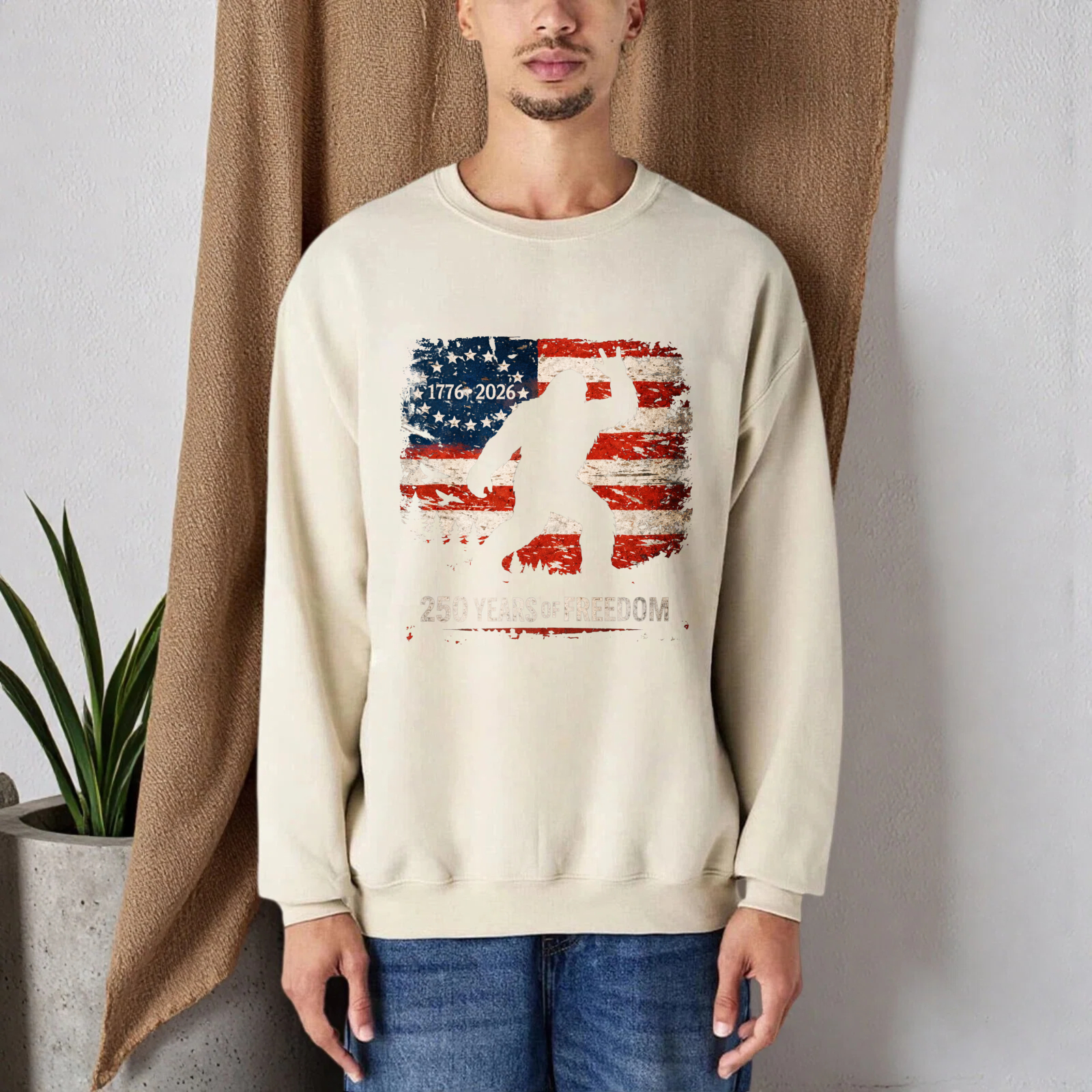 American Flag Bigfoot 250 Years Of Freedom Sweatshirt 1776 2026 Patriotic Usa Design Crewneck Pullover