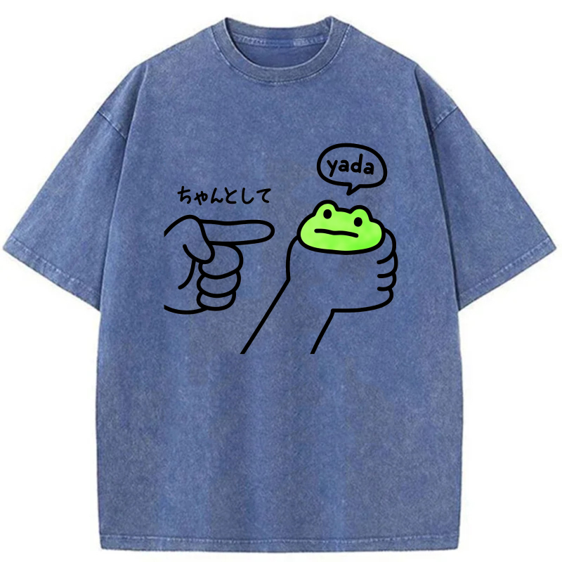 Frog Holding Cup With Yada Speech Bubble tshirt 100% cotton