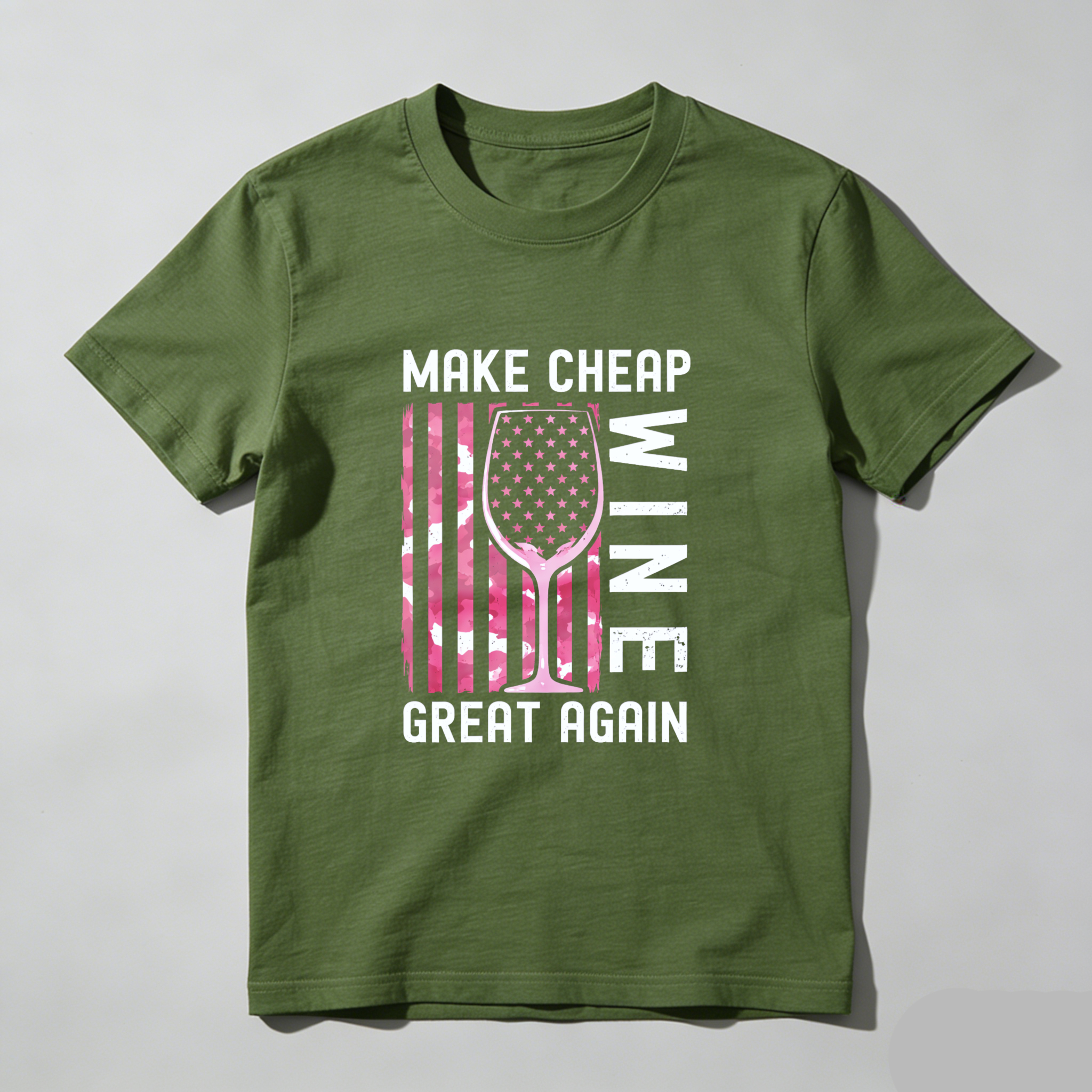 TEECURENT Make Cheap Wine Great Again Patriotic T-Shirt With American Flag Design For Wine Lovers And Humor Fans WOMEN