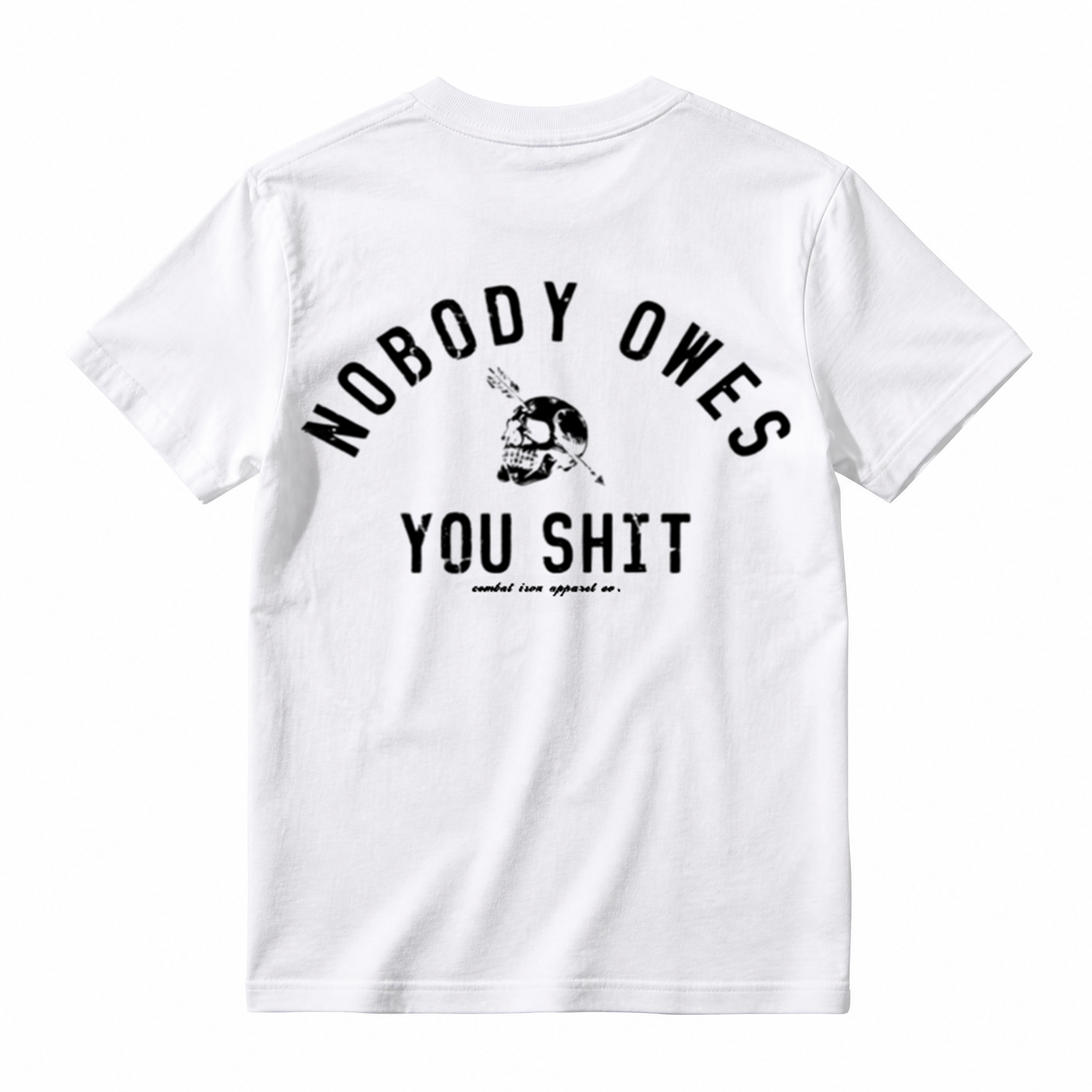 Nobody Owes You Shit Skull Men’s T-Shirt – Tactical Motivational Graphic Tee by Combat Iron Co, Veteran Military Mindset Shirt, Gym Grind Alpha Lifestyle Apparel