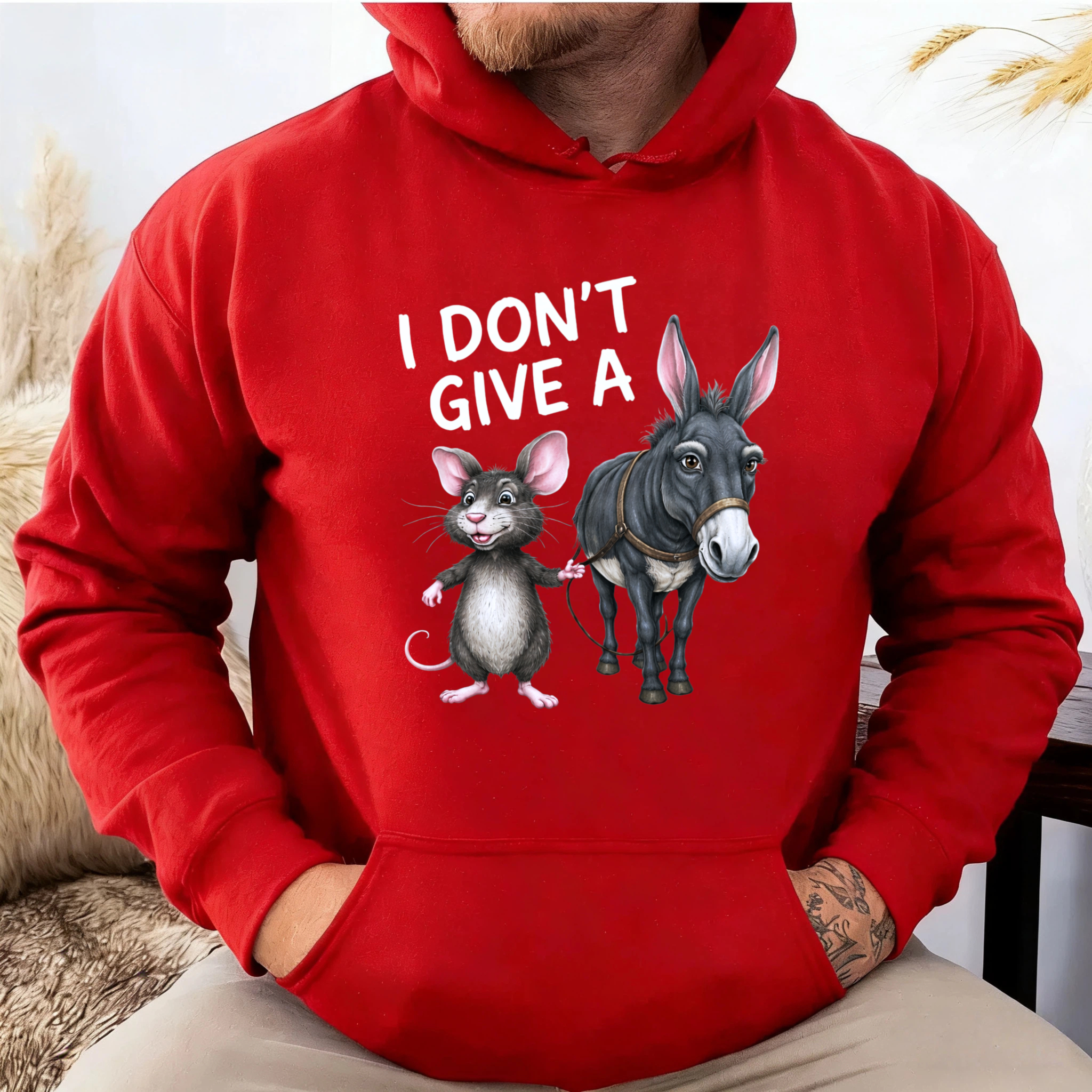 TEECURENT Gildan I Dont Give A Rat And Donkey Hoodie Funny Animal Graphic Sweatshirt Casual Wear For Men Women Unisex Pullover Top