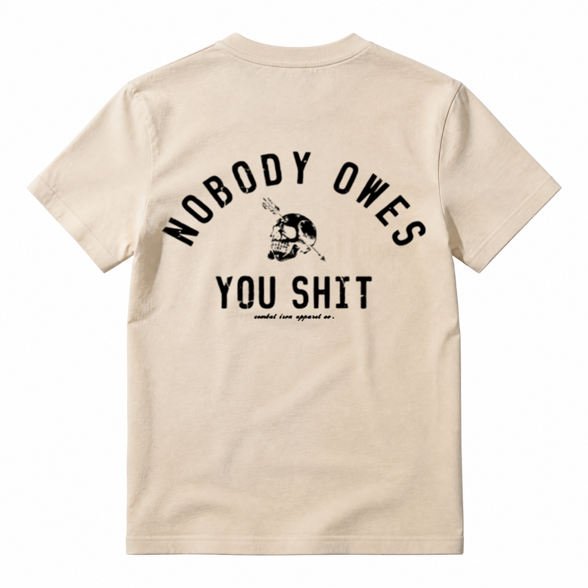 Nobody Owes You Shit Skull Men’s T-Shirt – Tactical Motivational Graphic Tee by Combat Iron Co, Veteran Military Mindset Shirt, Gym Grind Alpha Lifestyle Apparel