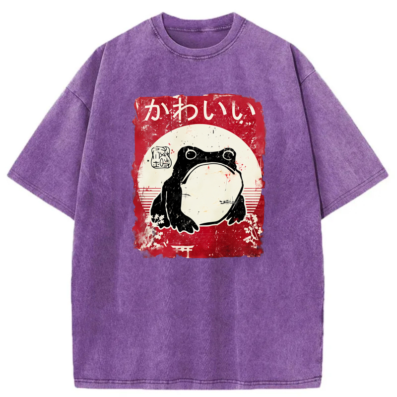 Frog In Moon With Japanese Text tshirt 100% cotton