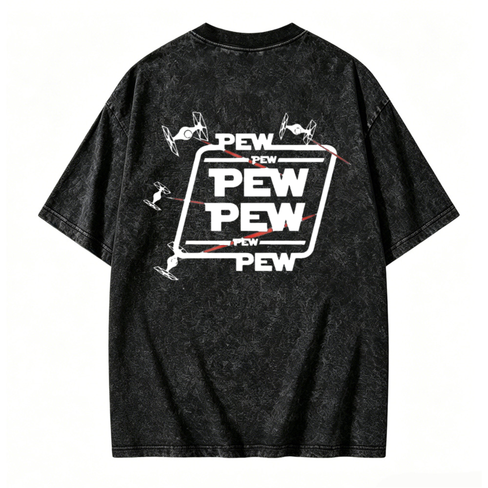 Pew Pew Laser Sound Effect Graphic Washed T-shirt