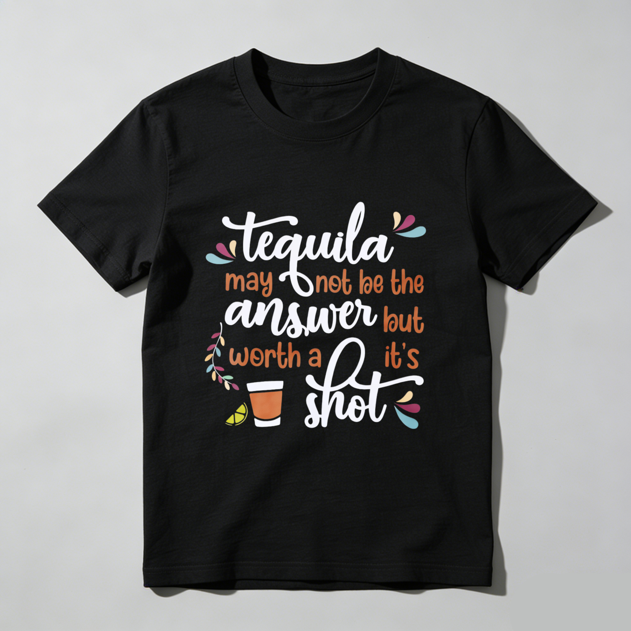 TEECURENT Tequila May Not Be The Answer But Its Worth A Shot Funny T-Shirt For Women And Men With Tequila Quote And Cocktail Design WOMEN