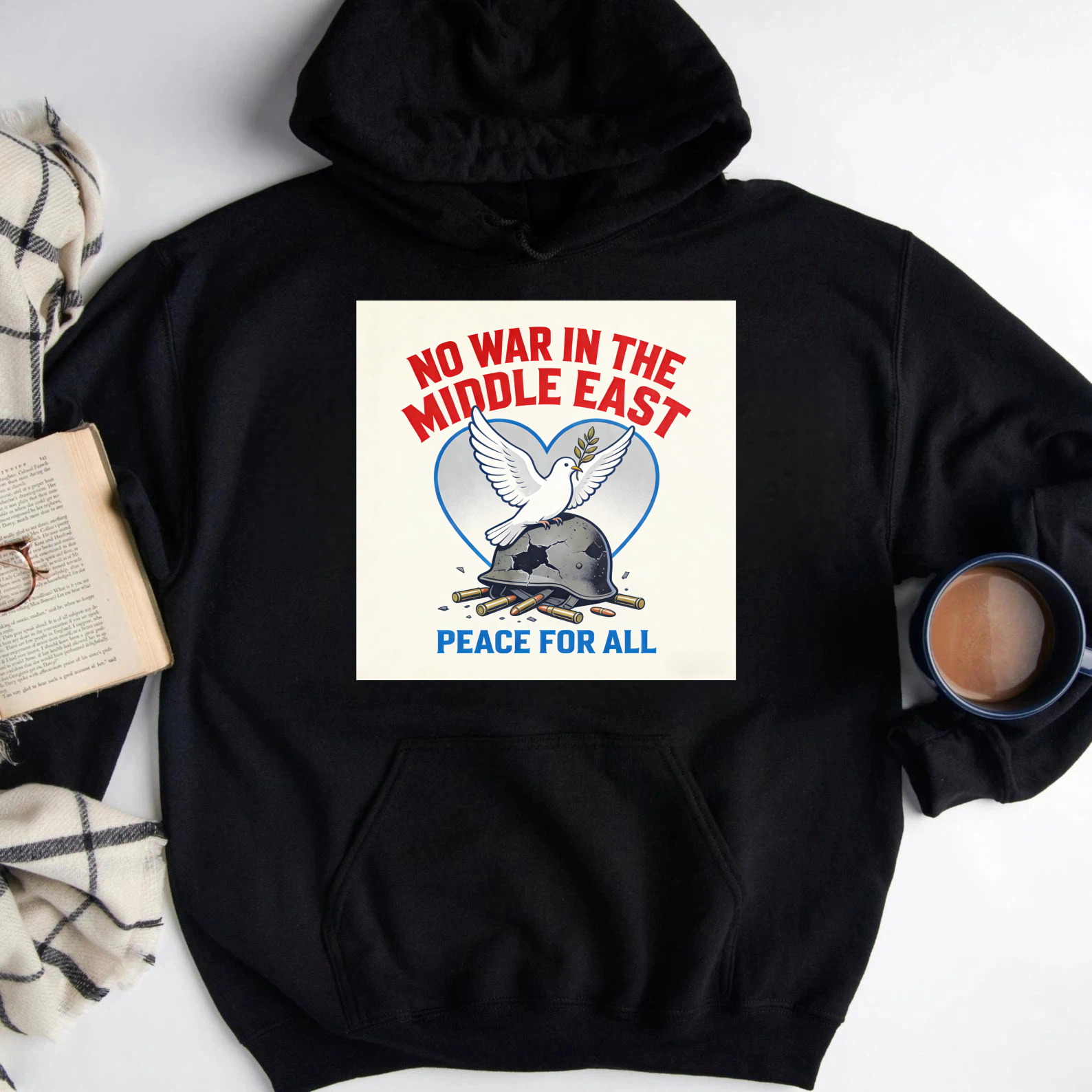 TEECURENT No War In The Middle East Peace For All Hoodie With Dove And Helmet Design