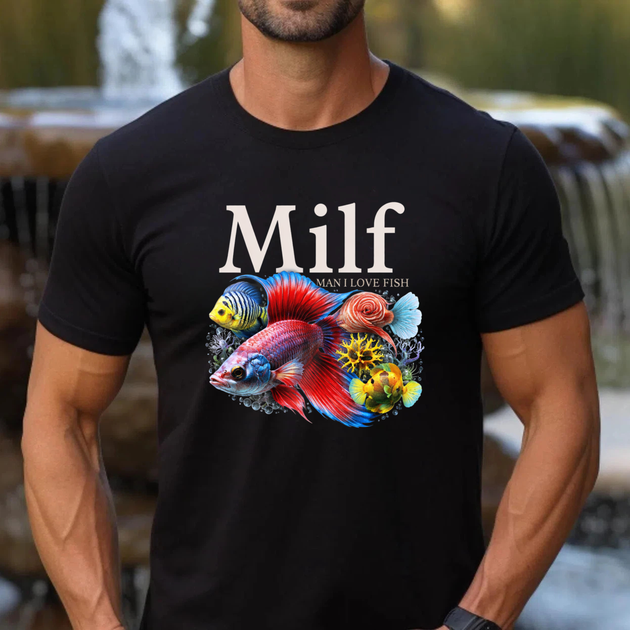 Milf Man I Love Fish T Shirt With Colorful Aquarium Fish Design For Fish Enthusiasts And Aquatic Lovers