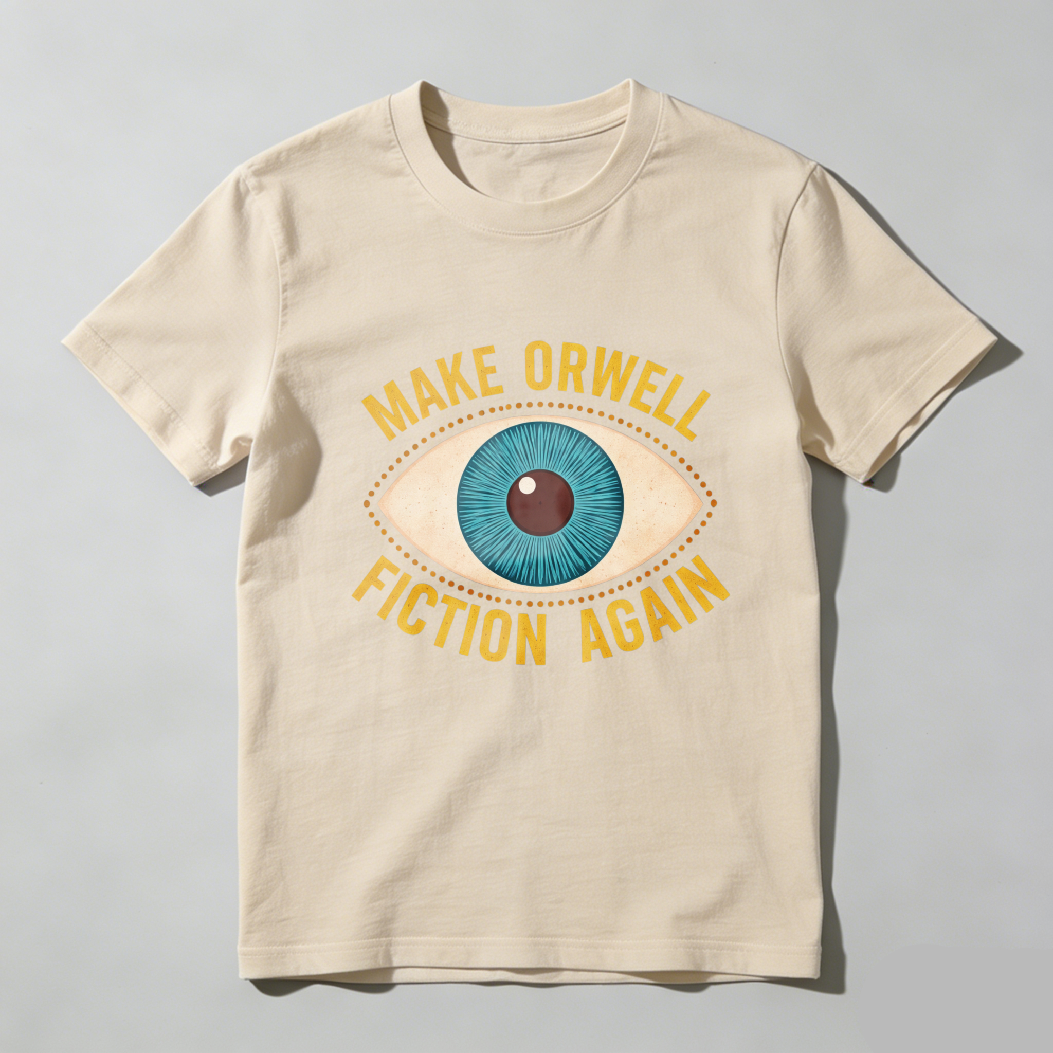 TEECURENTMake Orwell Fiction Again T Shirt With Eye Design Black Graphic Tee For Men And Women-TeeCurent