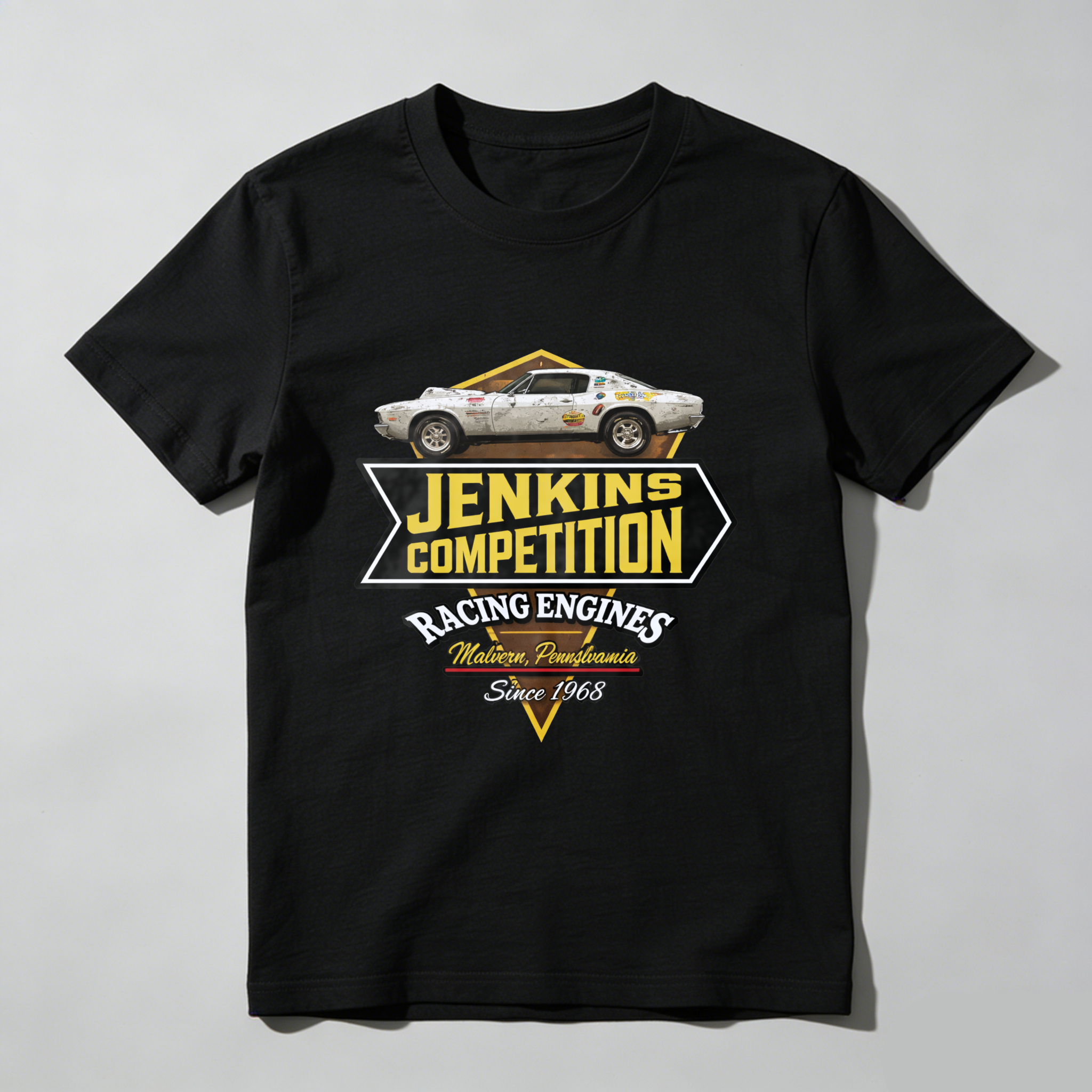Jenkins Competition Racing Engines Classic Car T Shirt Since 1968 Made In Malvern Pennsylvania