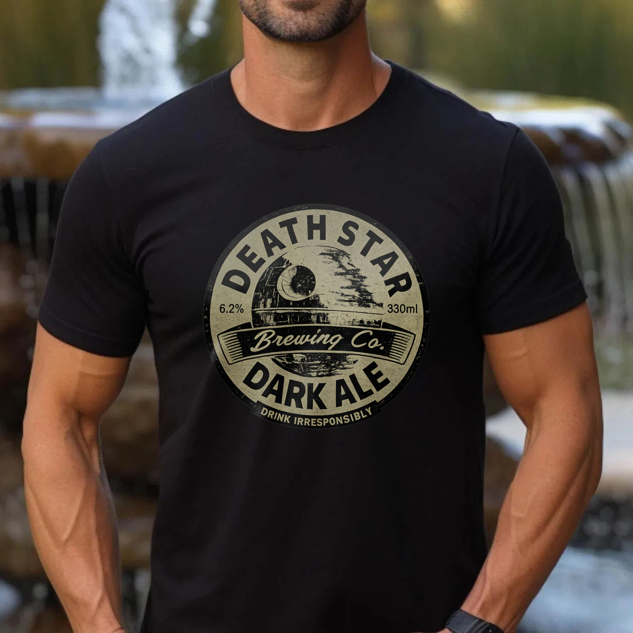 TEECURENT Death Star Brewing Co Dark Ale T-Shirt Unisex Cotton Tee Shirt With Beer Label Design Star Wars Inspired Apparel For Men And Women