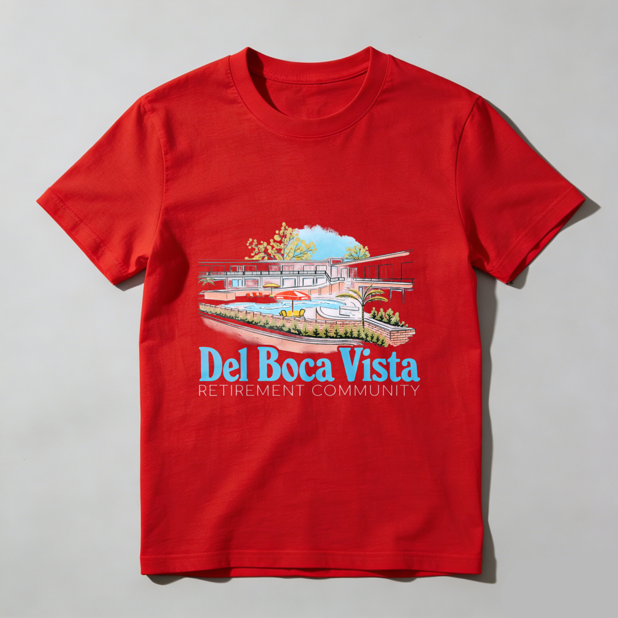 TEECURENT Del Boca Vista Retirement Community T Shirt Men Women Casual Wear Graphic Tee Summer Pool Resort Lifestyle Apparel