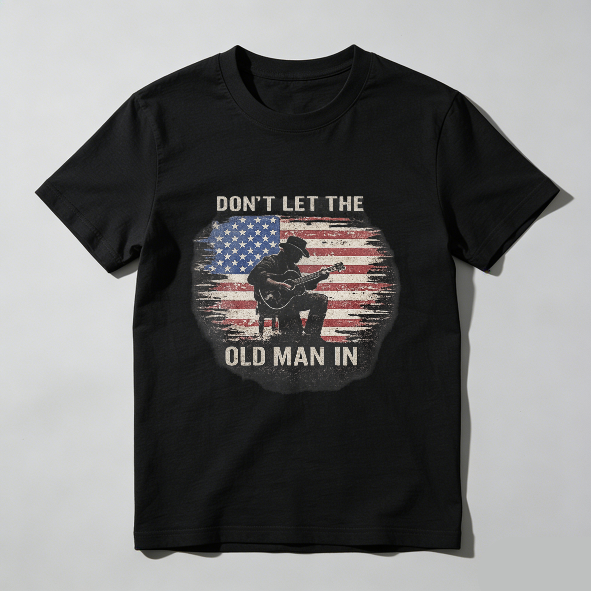 TEECURENT Dont Let The Old Man In American Flag Guitar Player T-Shirt