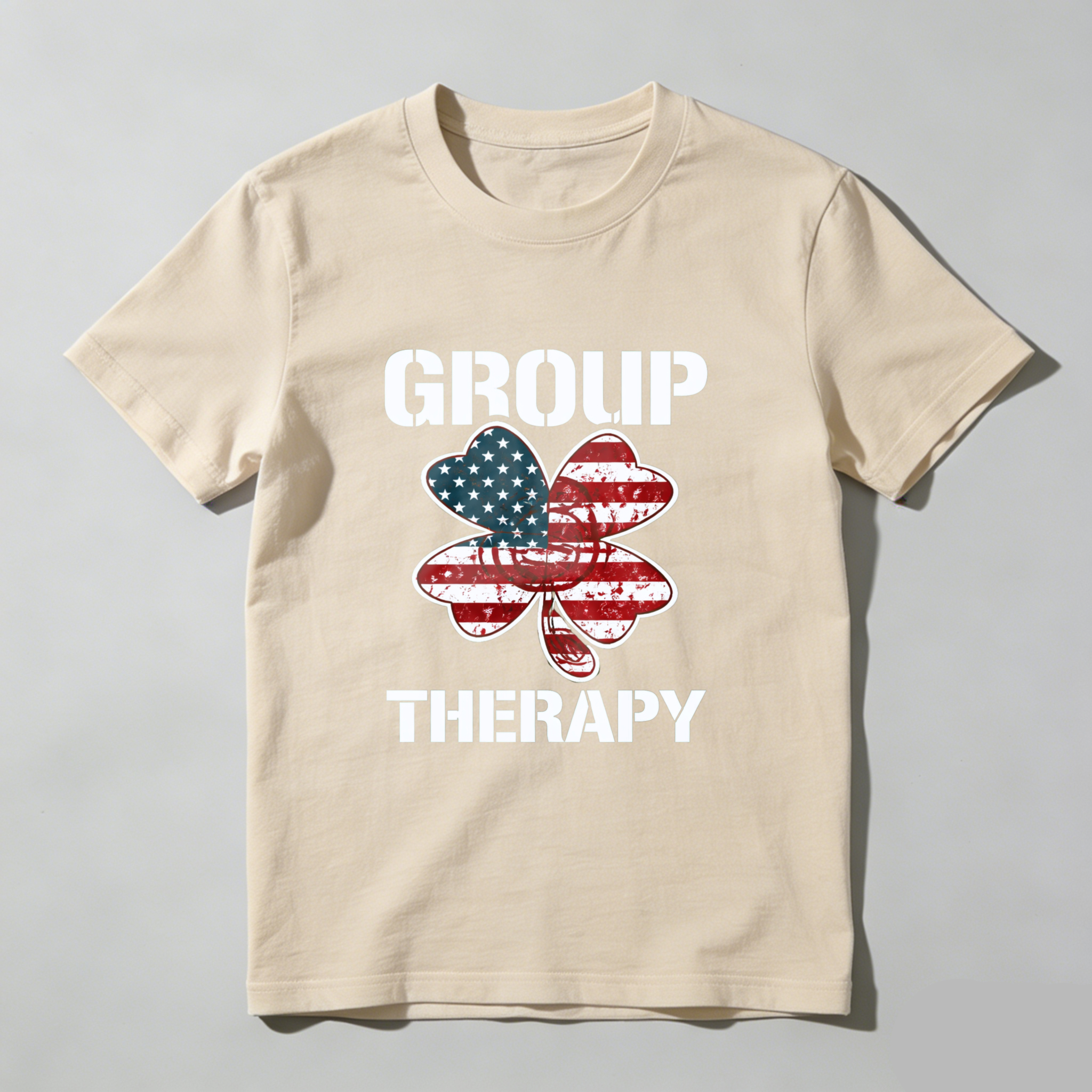 TEECURENT Group Therapy American Flag Shamrock T Shirt