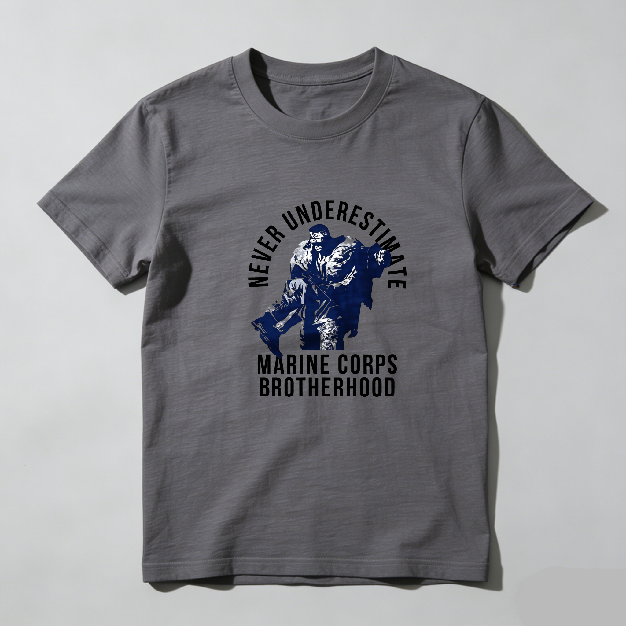 TEECURENT Never Underestimate Marine Corps Brotherhood Pure Cotton Short Sleeve T Shirt-TeeCurent