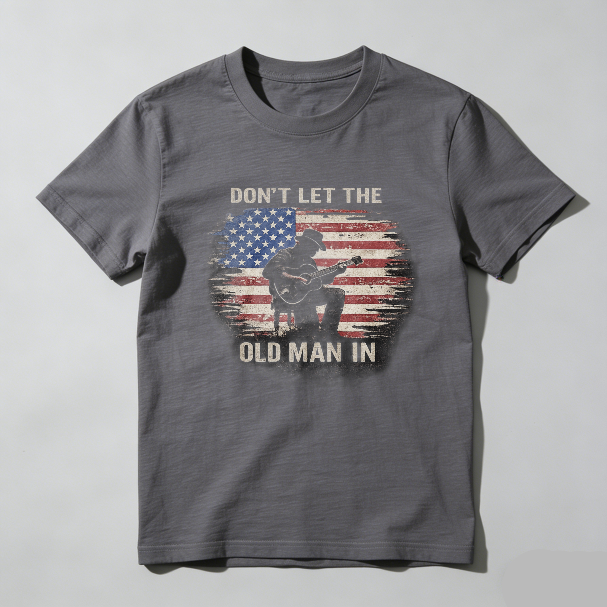 TEECURENT Dont Let The Old Man In American Flag Guitar Player T-Shirt
