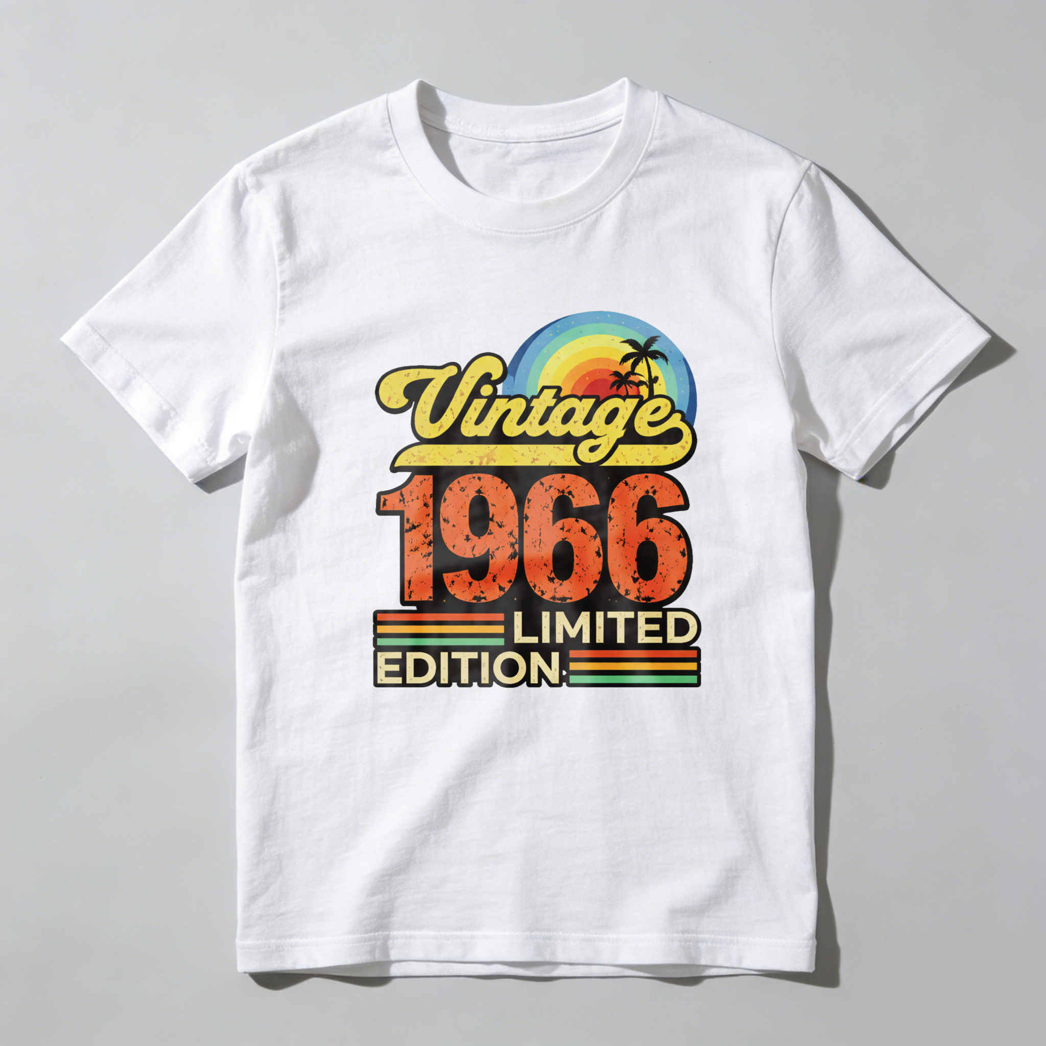 TEECURENTVintage 1966 Limited Edition T Shirt Retro Palm Tree Sunset Design Black Men Women Unisex Casual Wear-TeeCurent