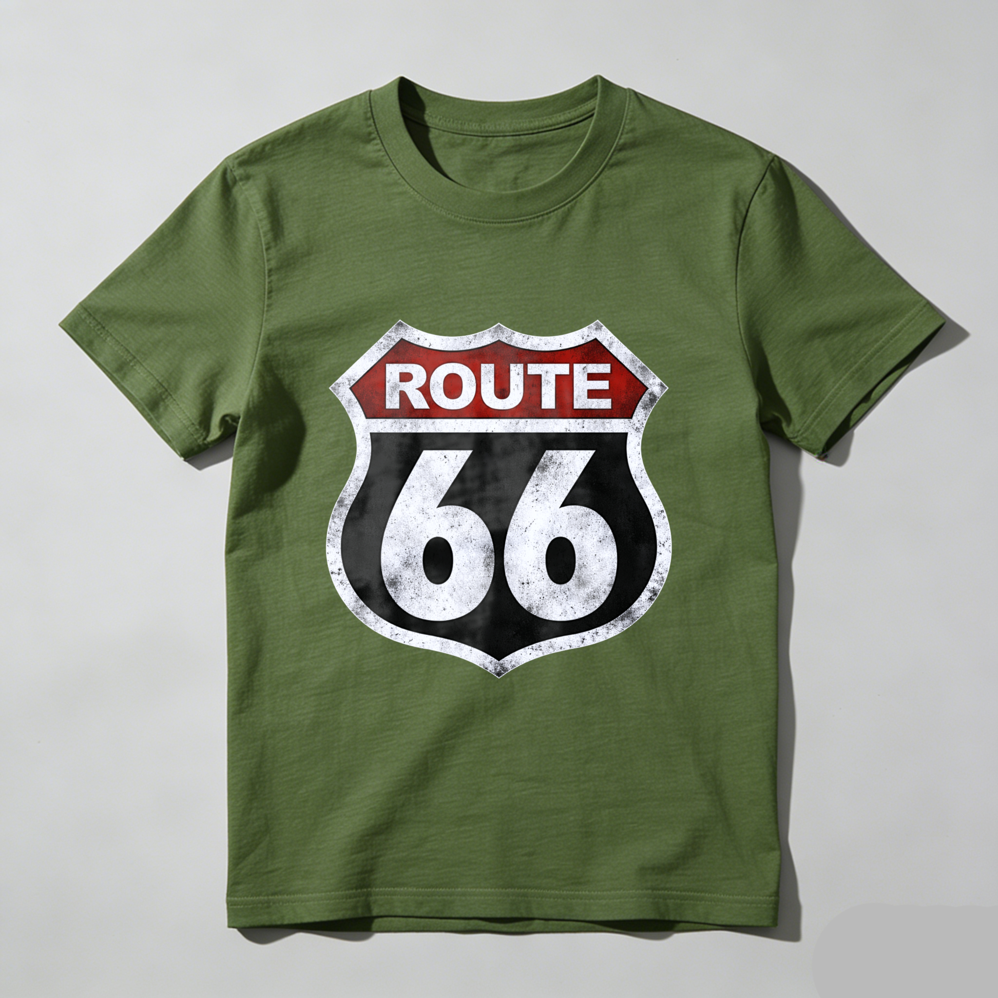 Route 66 Classic Highway Sign T-Shirt Black Vintage Road Trip Design Men Women Unisex Casual Wear