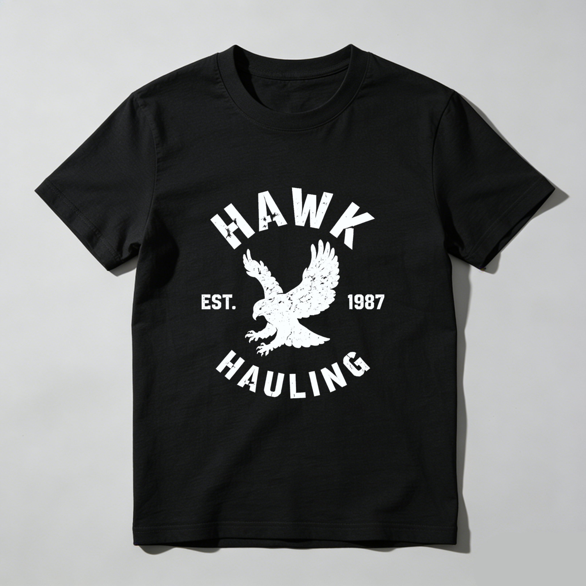 Hawk Hauling Est 1987 Eagle Logo T Shirt Black Cotton Men's Casual Graphic Tee