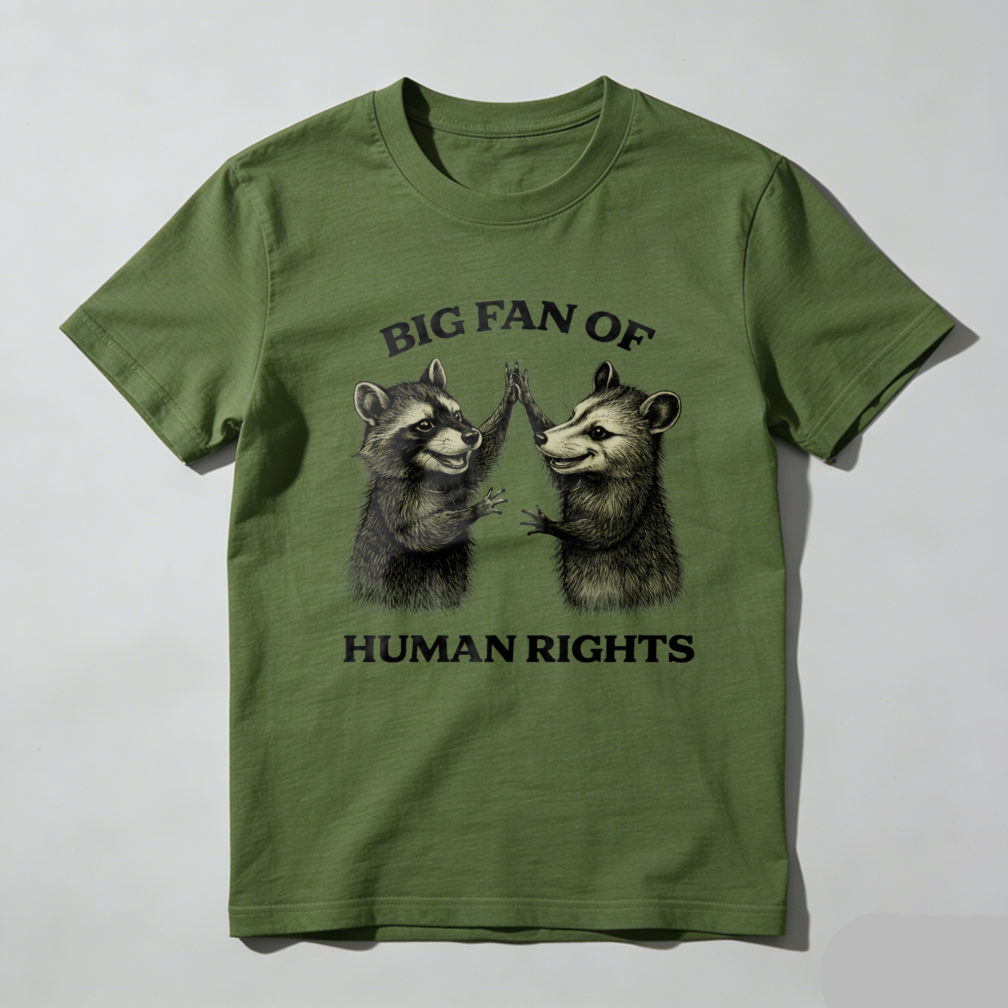 TEECURENTBig Fan Of Human Rights Raccoon Graphic T-Shirt For Men And Women Unisex Design Black Cotton Shirt With Animal Art Print-TeeCurent