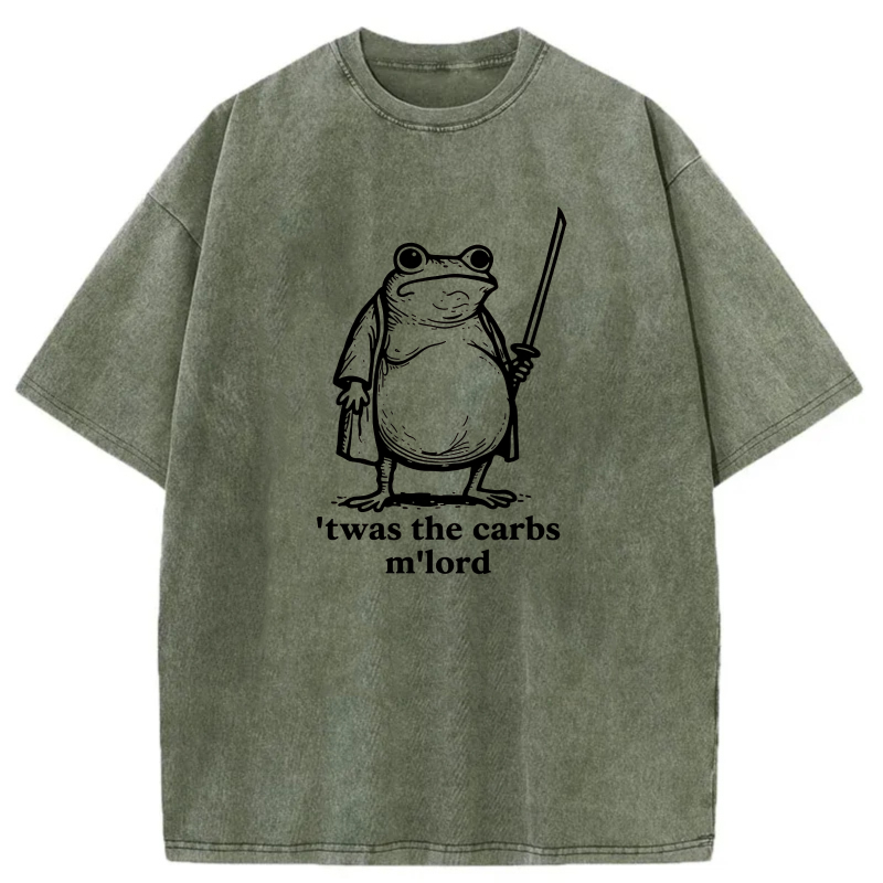 Frog With Sword And Text Twas The Carbs M'lord tshirt 100% cotton