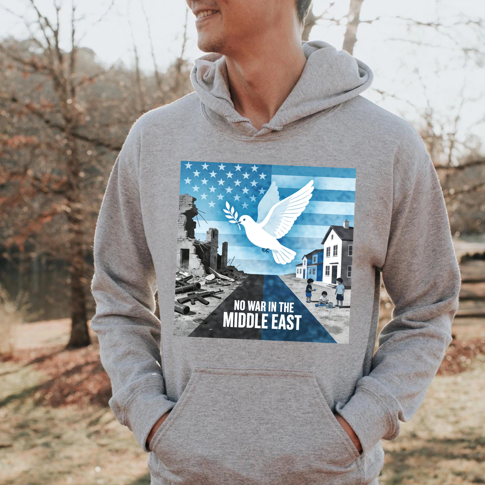 TEECURENT No War In The Middle East Peace Dove Usa Flag Hoodie For Men Women Anti War Statement Sweatshirt Political Activism Apparel