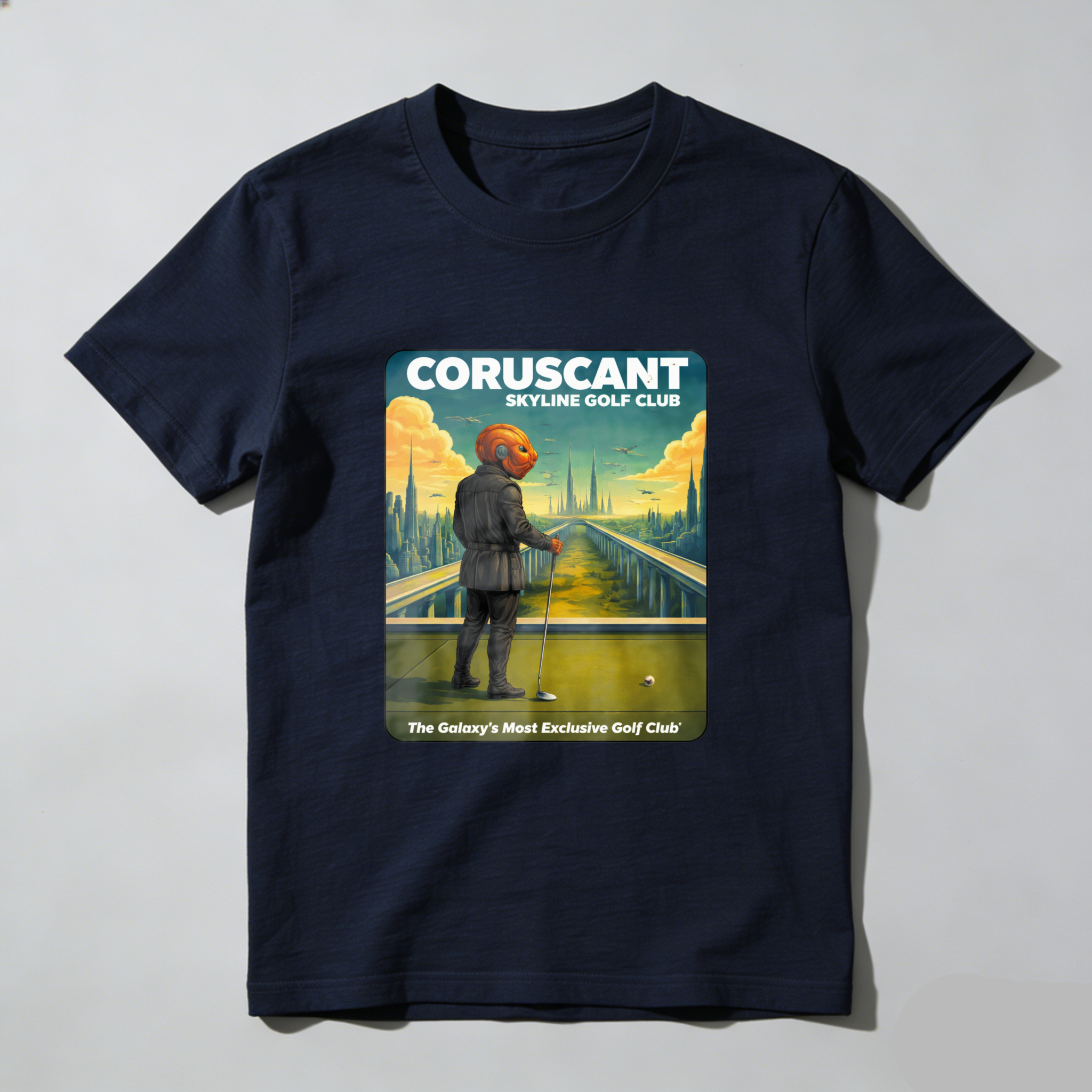 TEECURENT Coruscant Skyline Golf Club Star Wars Inspired T-Shirt Galaxy Exclusive Golf Course Design Black Men's Shirt