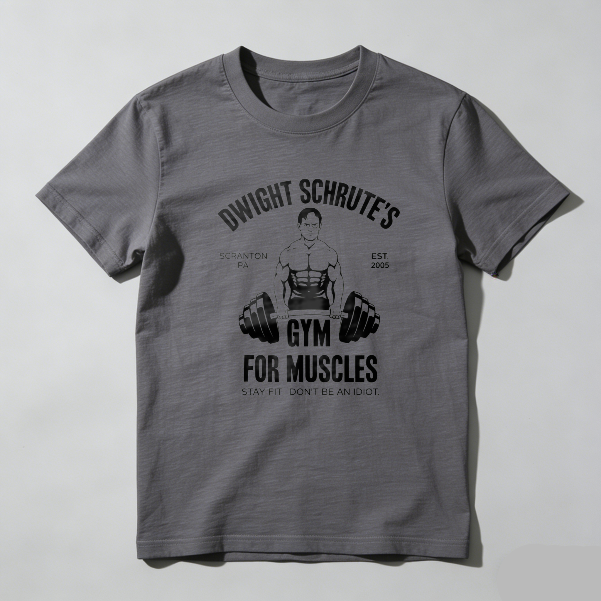 TEECURENT Dwight Schrutes Gym For Muscles T Shirt Scranton Pa Est 2005 Stay Fit Dont Be An Idiot Workout Tee