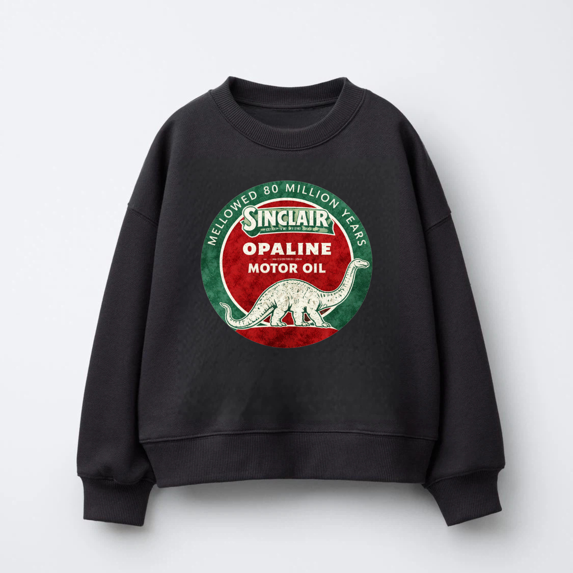 TEECURENT Sinclair Opaline Motor Oil Dinosaur Logo Sweatshirt Black Unisex Crewneck Pullover Long Sleeve Casual Top